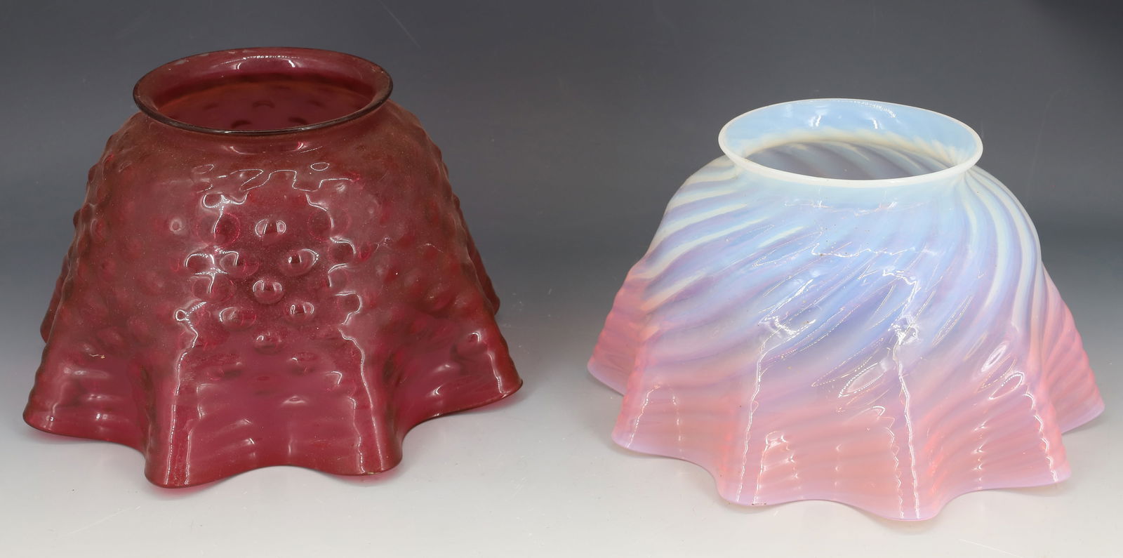 LOT OF CRANBERRY AND OPALESCENT SHADES (1 of 3)