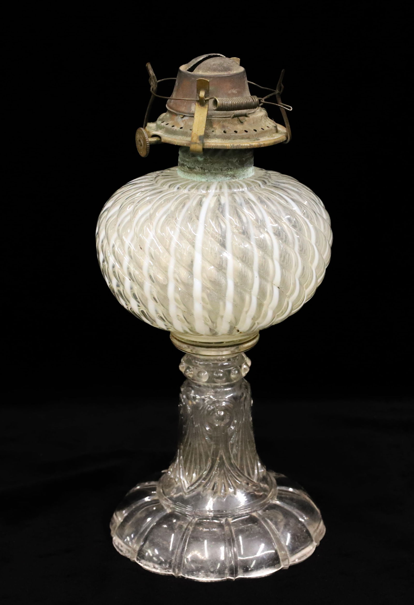 OPALESCENT SWIRL PEDESTAL KEROSENE LIGHT (1 of 8)