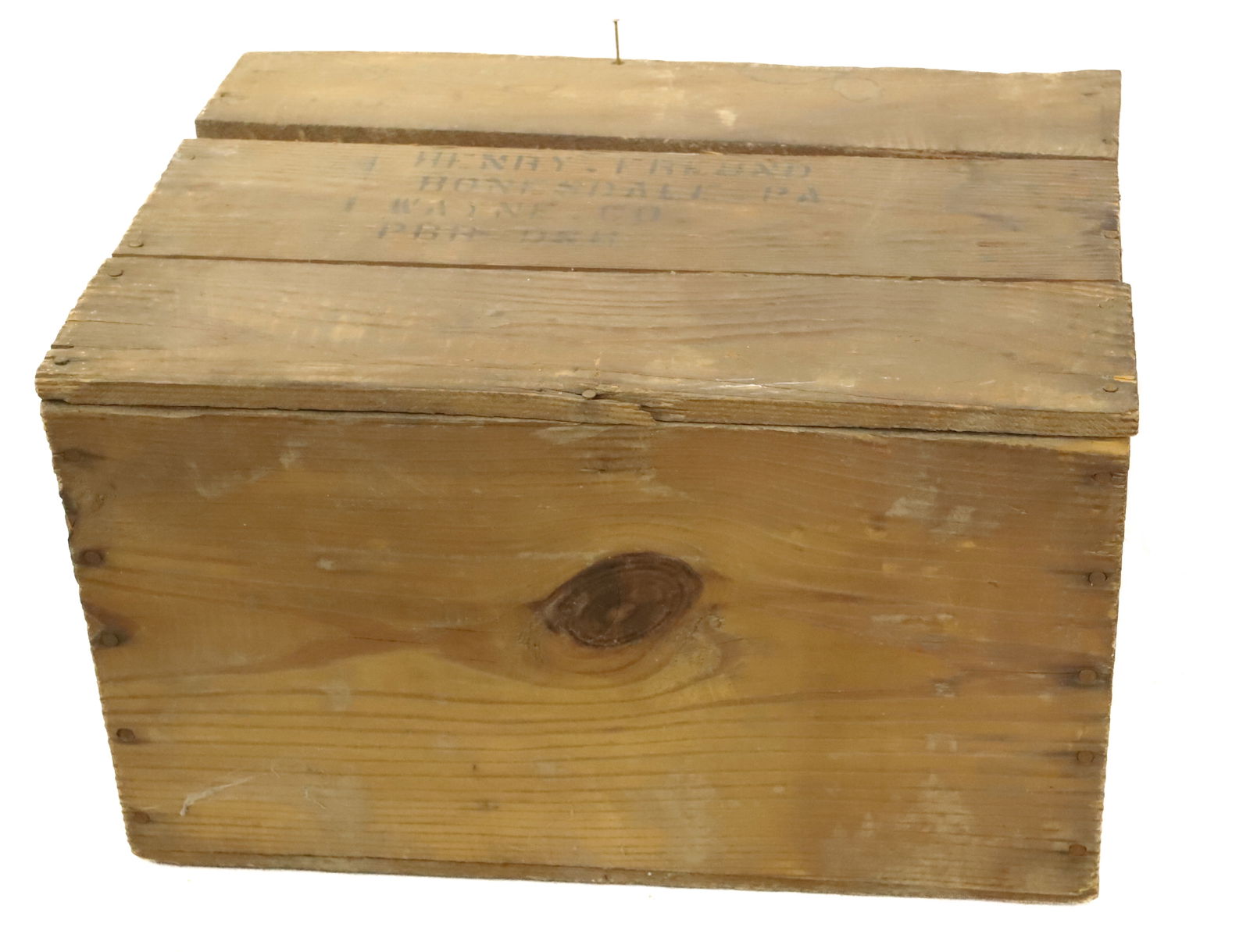 CRATE OF UNUSED ANTIQUE CANDLES: ORIGINAL SHIPPING CRATE. "ELECTRIC LIGHT CANDLES, MANUFACTURED BY THE ATLANTIC REFINING CO." SENT TO "HENRY FREUND, HONESDALE, PA, WAYNE CO. PRR - D& H" CRATE IS 17 3/4" L. MRKD. "40 SETS OF 12". PLEA