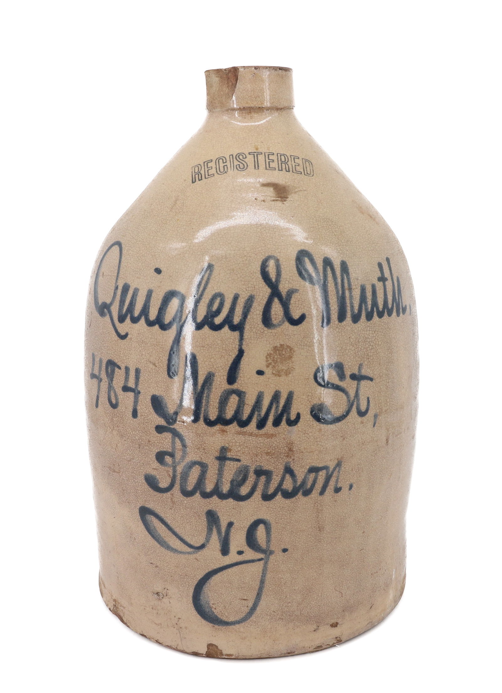 PATERSON, NJ BLUE SCRIPT JUG (1 of 6)