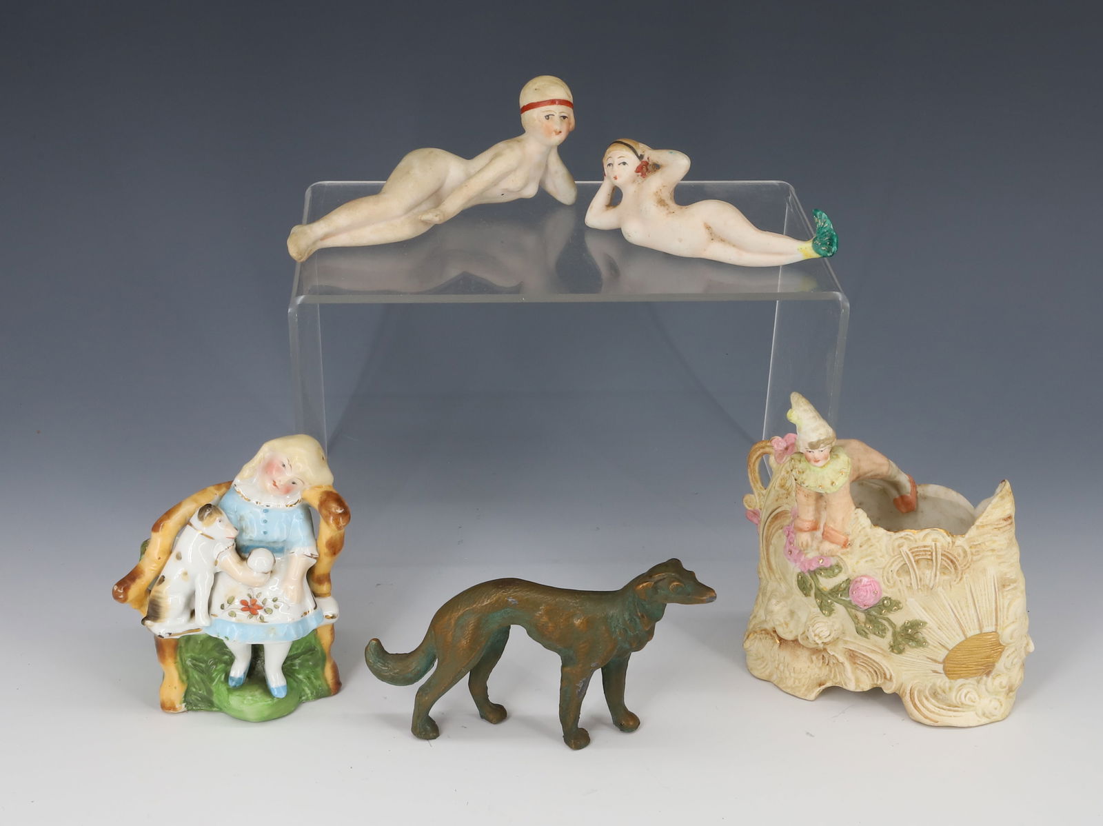 LOT OF BISQUE FIGURINES AND DOG (1 of 7)