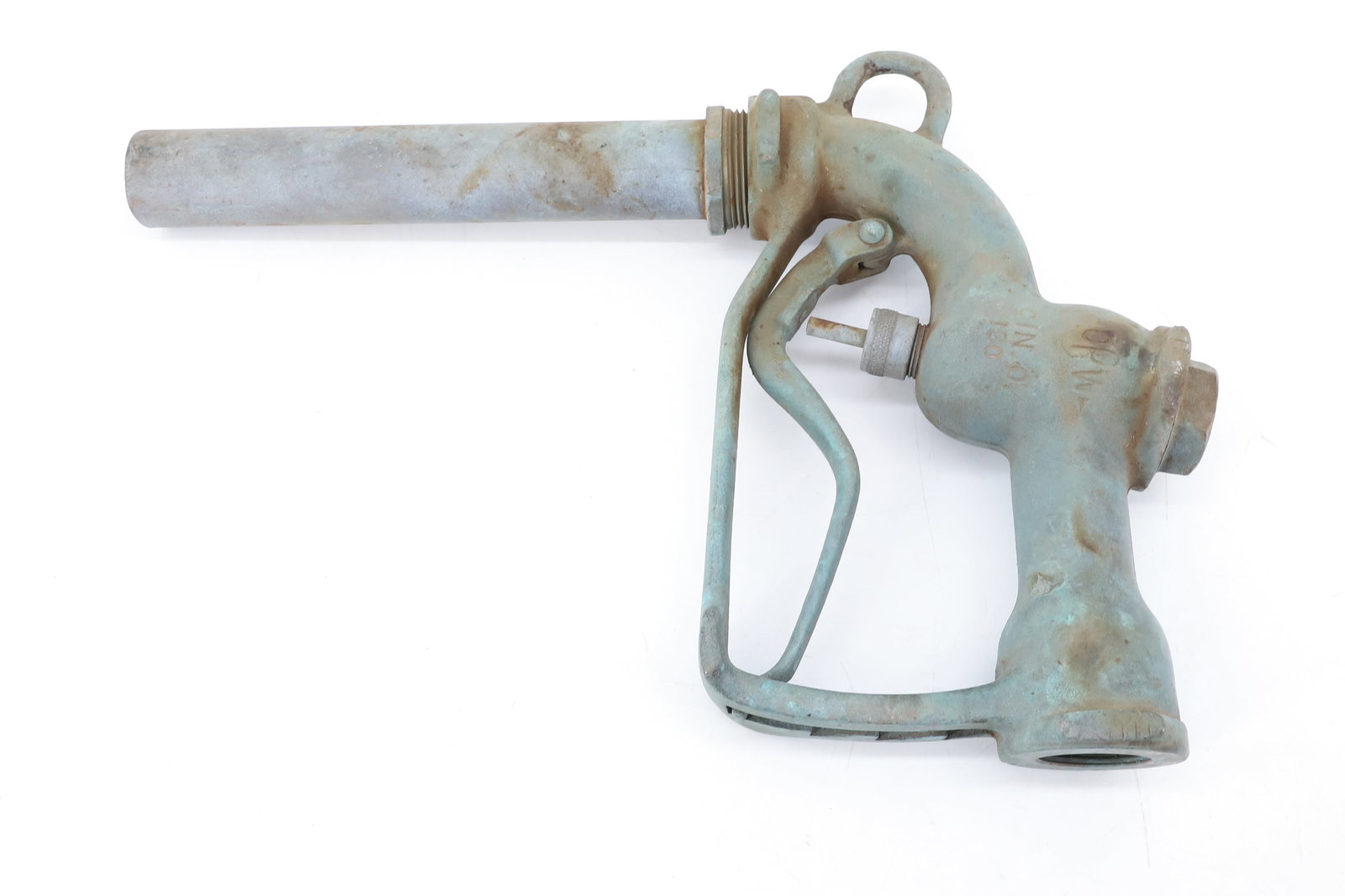 ANTIQUE GAS STATION PUMP NOZZLE: OPW ALUMINUM FUEL PUMP NOZZLE. MRKD. "OPW, CIN. O. 190" 15" X 10 1/4".
