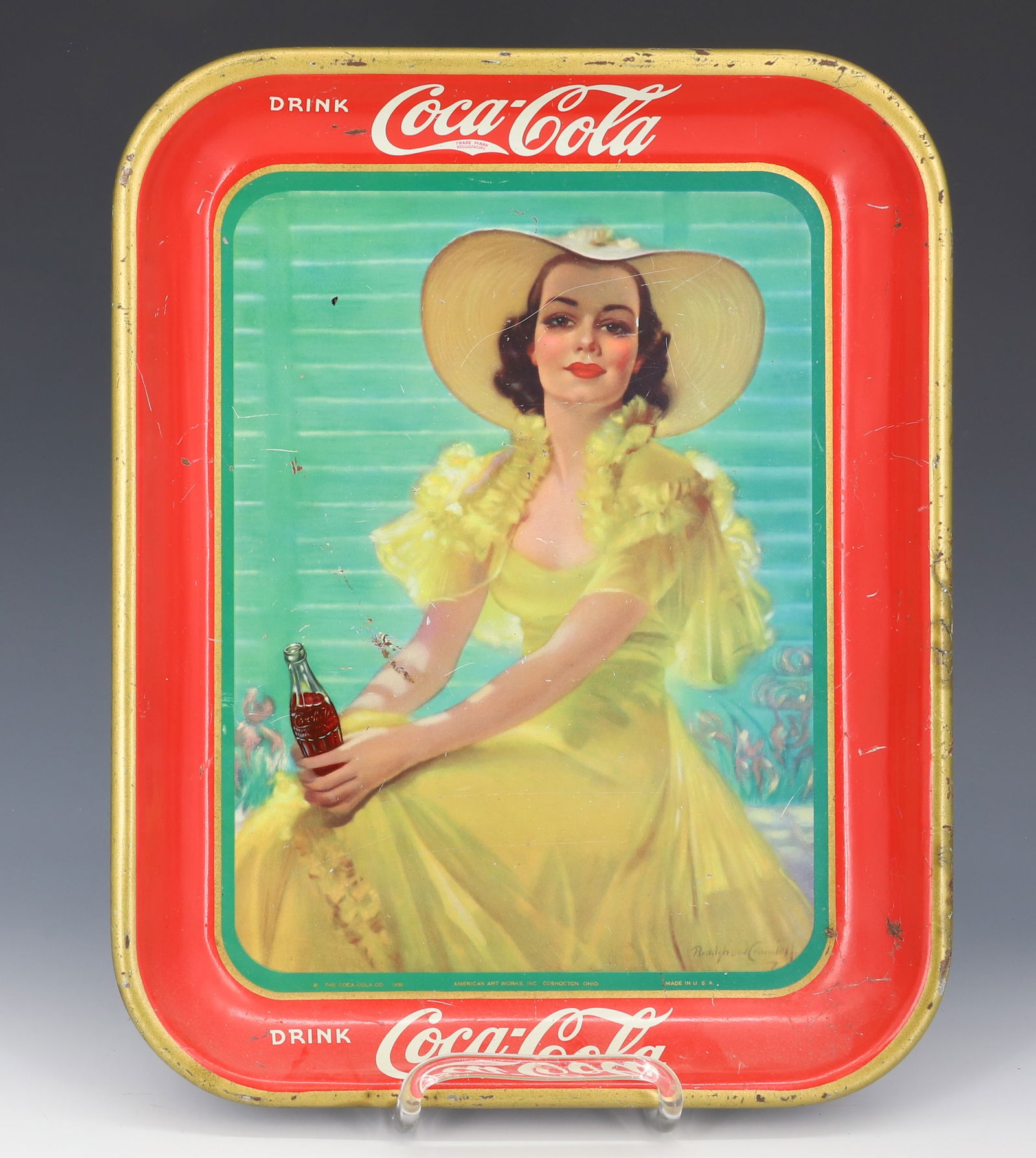 1938 "GIRL AT SHADE" COCA-COLA TRAY (1 of 4)