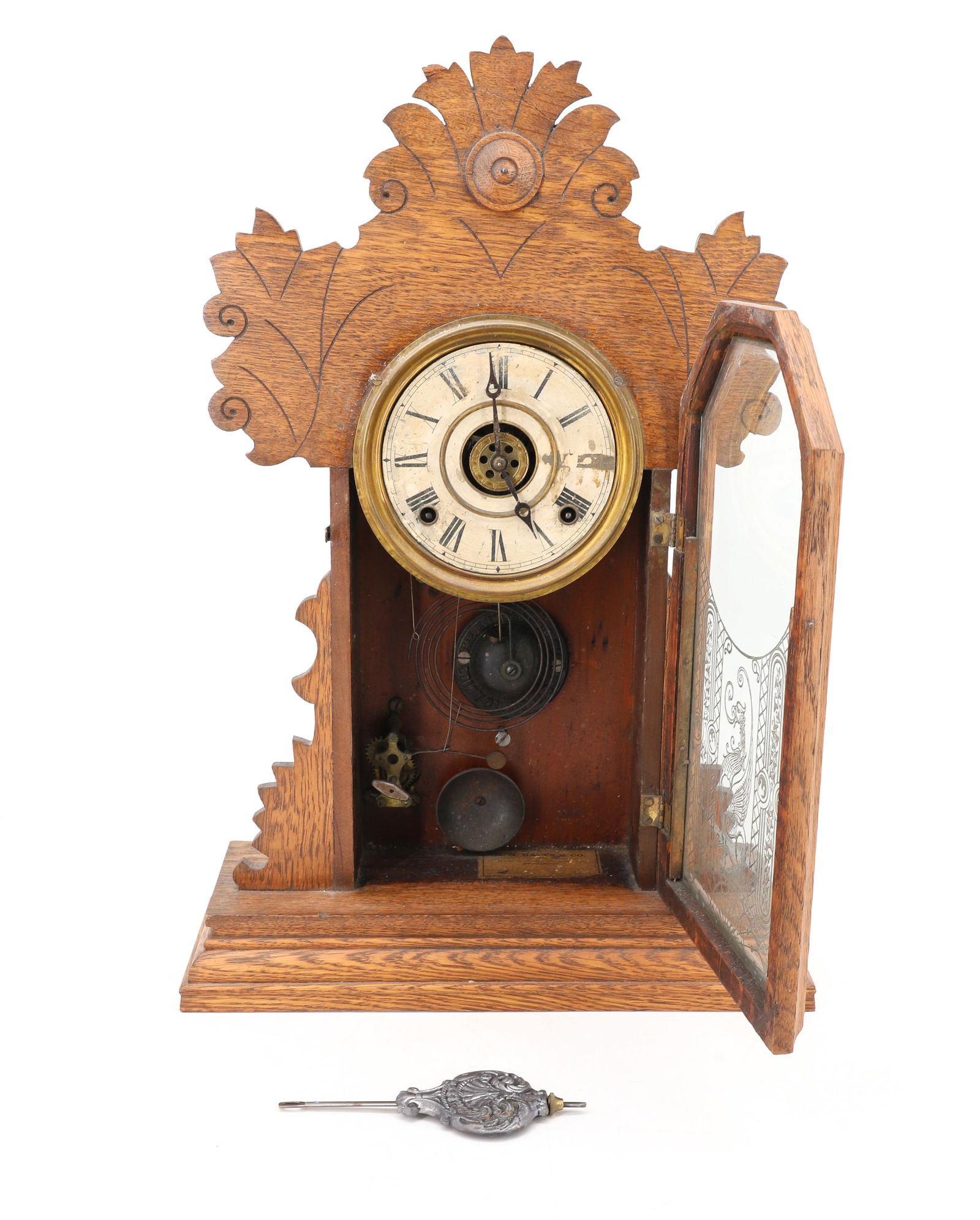 VICTORIAN OAK GINGERBREAD CLOCK - 2
