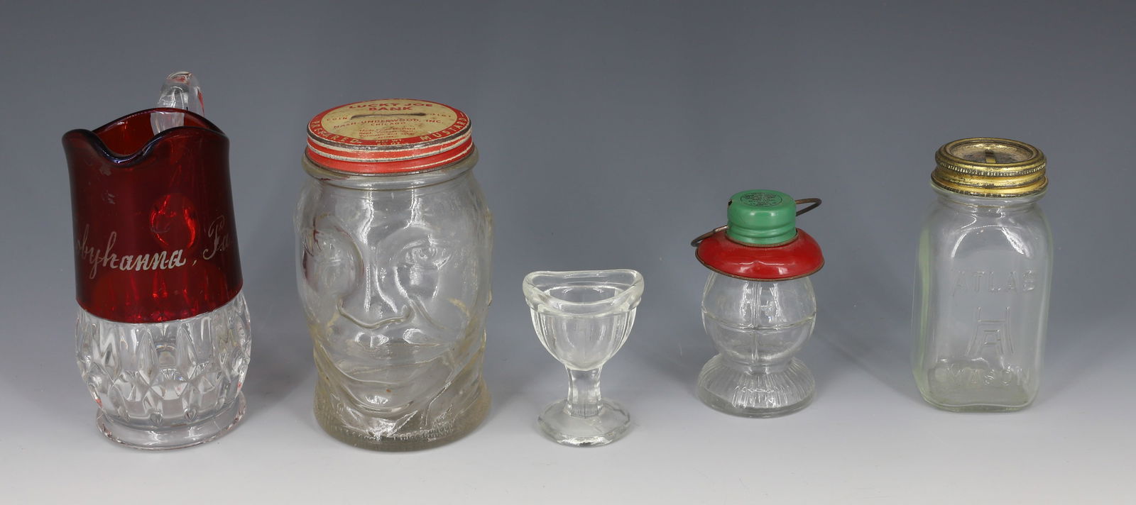 GLASS BANKS, CANDY CONTAINER, RUBY GLASS (1 of 4)