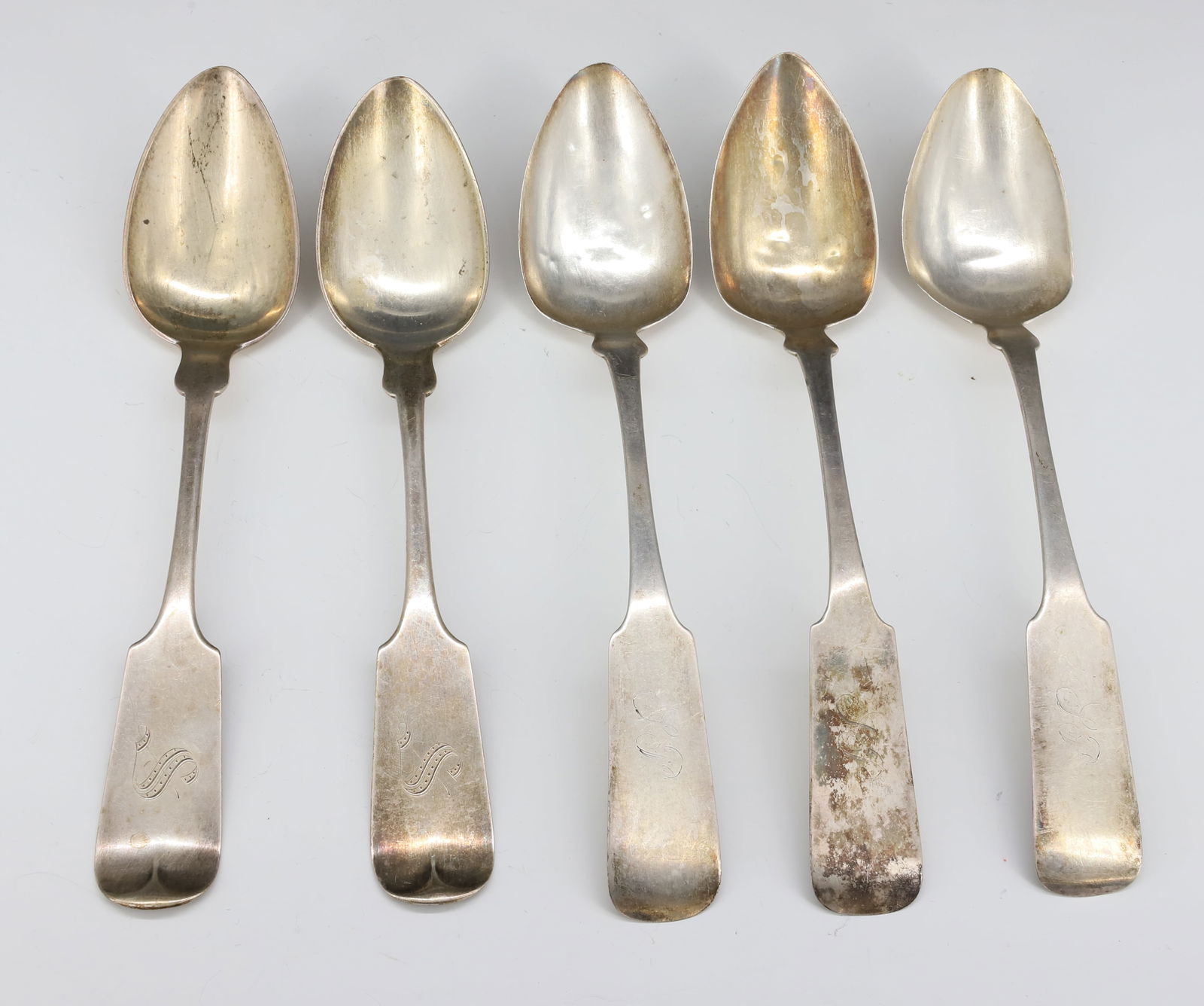 ANTIQUE COIN SILVER TABLESPOONS (1 of 5)