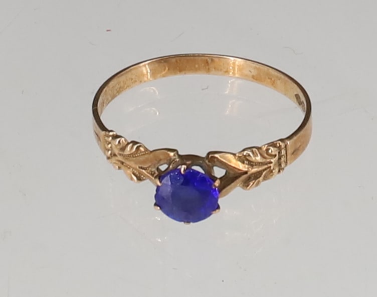 VICTORIAN 10K GOLD SAPPHIRE RING: IN ORIGINAL BOX SIZE 7 1/2 TOTAL WEIGHT .85 DWT PLEASE READ CAREFULLY - SINCE THIS IS A JEWELRY AND COIN SALE PLEASE NOTE. ITEMS MUST BE PAID FOR THROUGH LIVE AUCTIONEERS OR WITH CASH OR CHECK