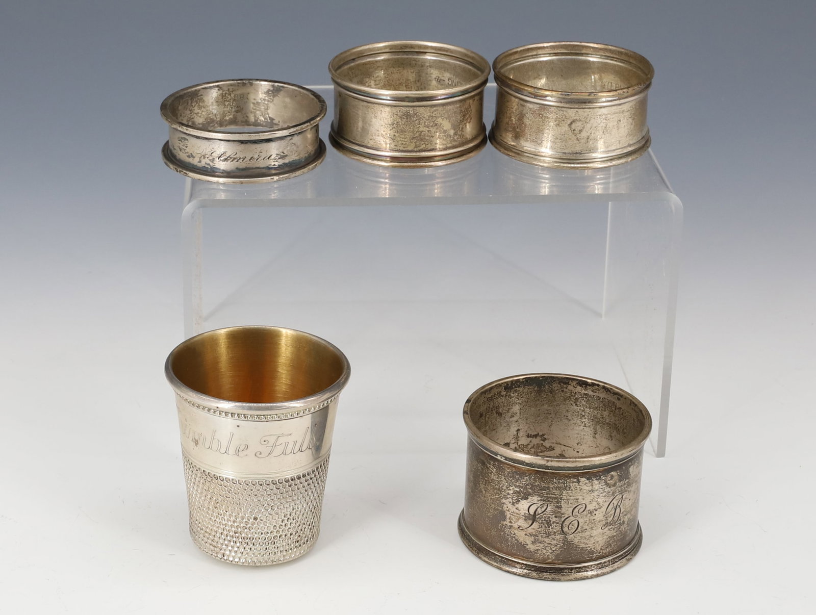 (5) STERLING SILVER THIMBLE SHOT GLASS/NAPKIN RINGS (1 of 3)