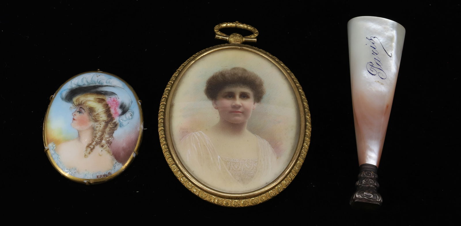 (3) MINIATURE PORTRAIT, WAX SEAL AND PORCELAIN BROOCH (1 of 4)