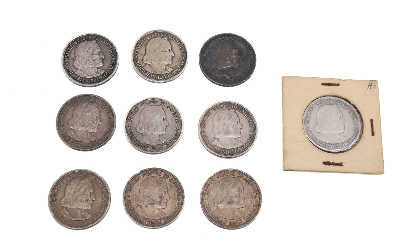 $5.00 FACE VALUE IF COLUMBIAN EXPOSITION HALF DOLLARS: 1892 COLUMBIAN HALF DOLLAR EXPOSITION COINS PLEASE READ CAREFULLY - SINCE THIS IS A JEWELRY AND COIN SALE PLEASE NOTE. ITEMS MUST BE PAID FOR THROUGH LIVE AUCTIONEERS OR WITH CASH OR CHECK IN