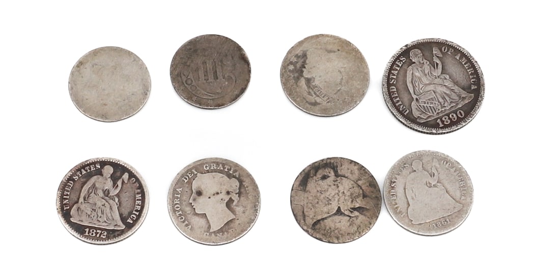 HALF DIME, THREE CENT SILVER LOT (1 of 2)