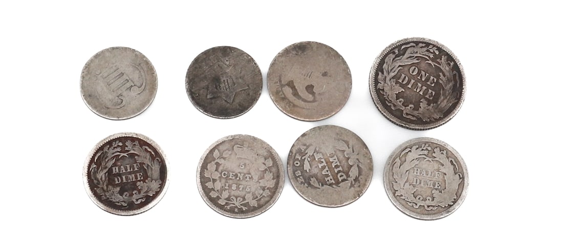 HALF DIME, THREE CENT SILVER LOT - 2