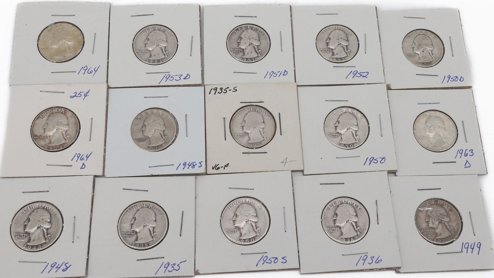 $10.75 FACE VALUE OF SILVER QUARTERS: VARIOUS DATES PLEASE READ CAREFULLY - SINCE THIS IS A JEWELRY AND COIN SALE PLEASE NOTE. ITEMS MUST BE PAID FOR THROUGH LIVE AUCTIONEERS OR WITH CASH OR CHECK IN PERSON - Terms for Purchasing and
