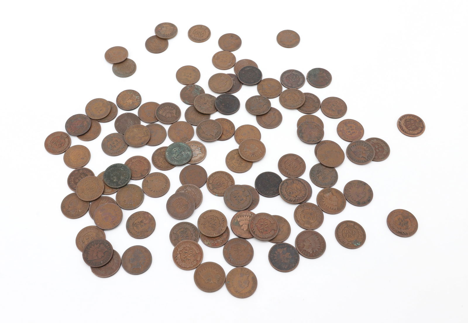 100 INDIAN HEAD CENTS: VARIOUS DATES PLEASE READ CAREFULLY - SINCE THIS IS A JEWELRY AND COIN SALE PLEASE NOTE. ITEMS MUST BE PAID FOR THROUGH LIVE AUCTIONEERS OR WITH CASH OR CHECK IN PERSON - Terms for Purchasing and
