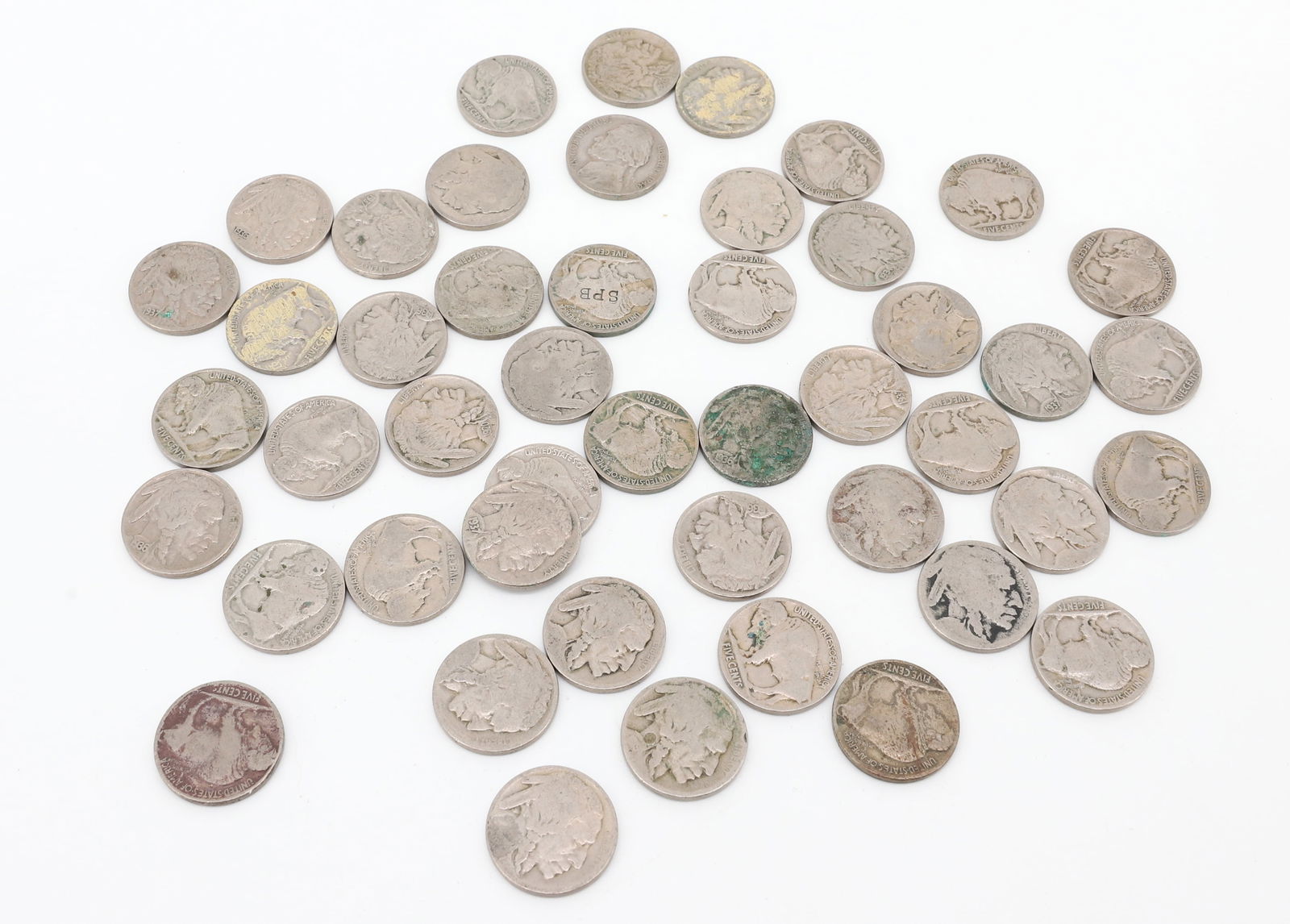 47 VARIOUS BUFFALO NICKELS: VARIOUS DATES PLEASE READ CAREFULLY - SINCE THIS IS A JEWELRY AND COIN SALE PLEASE NOTE. ITEMS MUST BE PAID FOR THROUGH LIVE AUCTIONEERS OR WITH CASH OR CHECK IN PERSON - Terms for Purchasing and
