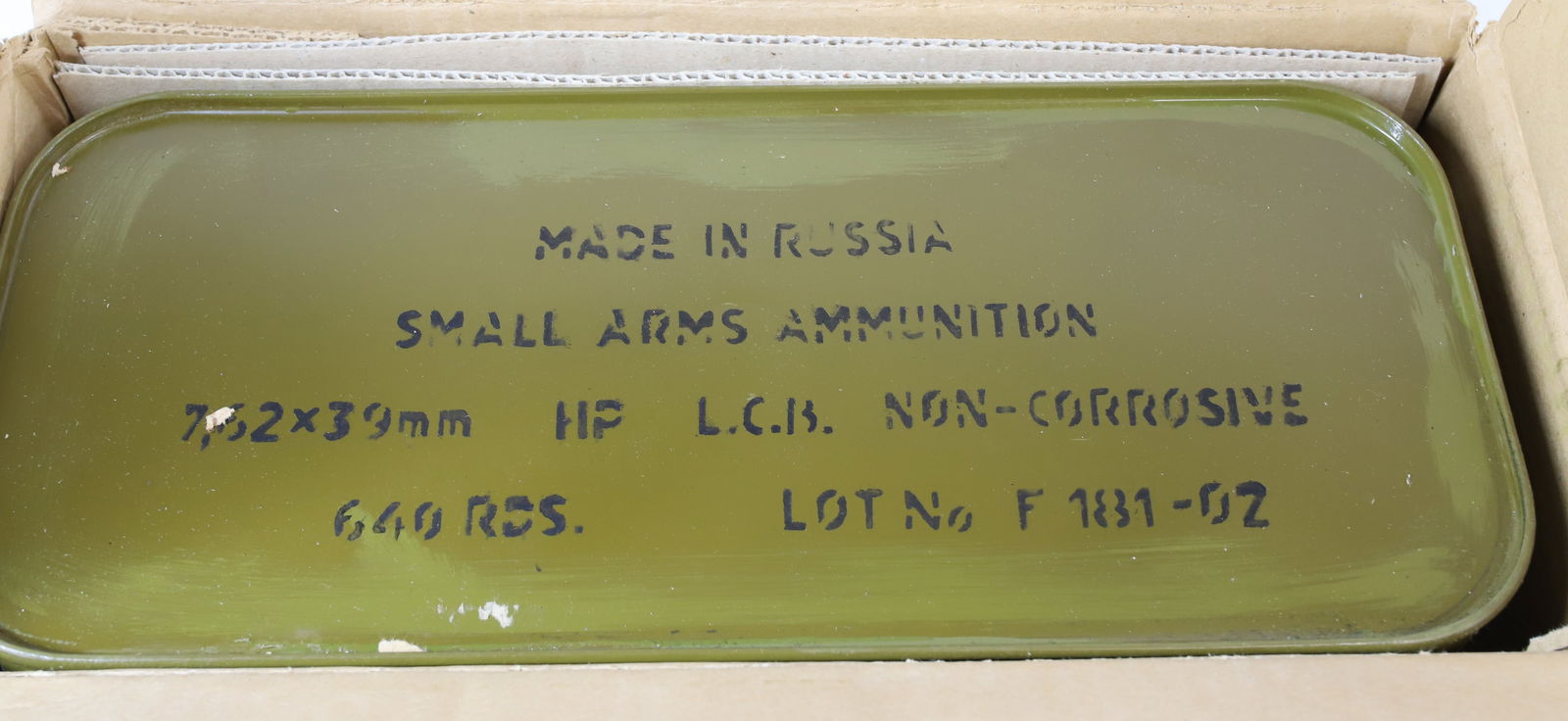 7.62 X 39MM AMMO: MADE IN RUSSIA, 640 ROUNDS PLEASE READ CAREFULLY BEFORE BIDDING. ALL PAYMENTS MUST BE MADE BEFORE ITEMS CAN BE SHIPPED. BUYERS CAN PAY VIA LIVE AUCTIONEERS PAYMENT CENTER IF HAVING ITEMS SHIPPED