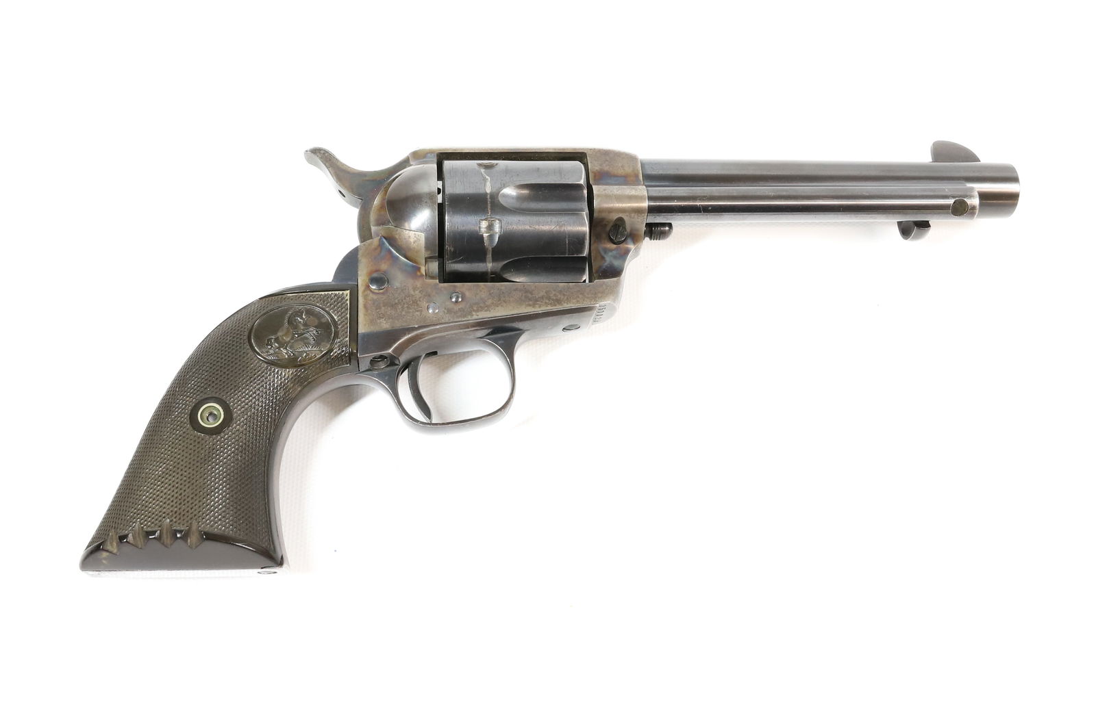 COLT SINGLE ACTION ARMY: 32 WCF, SERIAL# 350029, 5 1/2" BARREL - WITH CASE COLORS, MFG 1927 THIS GUN REQUIRES REGISTRATION OR AN FFL TRANSFER TO PURCHASE PLEASE READ CAREFULLY BEFORE BIDDING. ALL PAYMENTS MUST BE MADE BEFORE