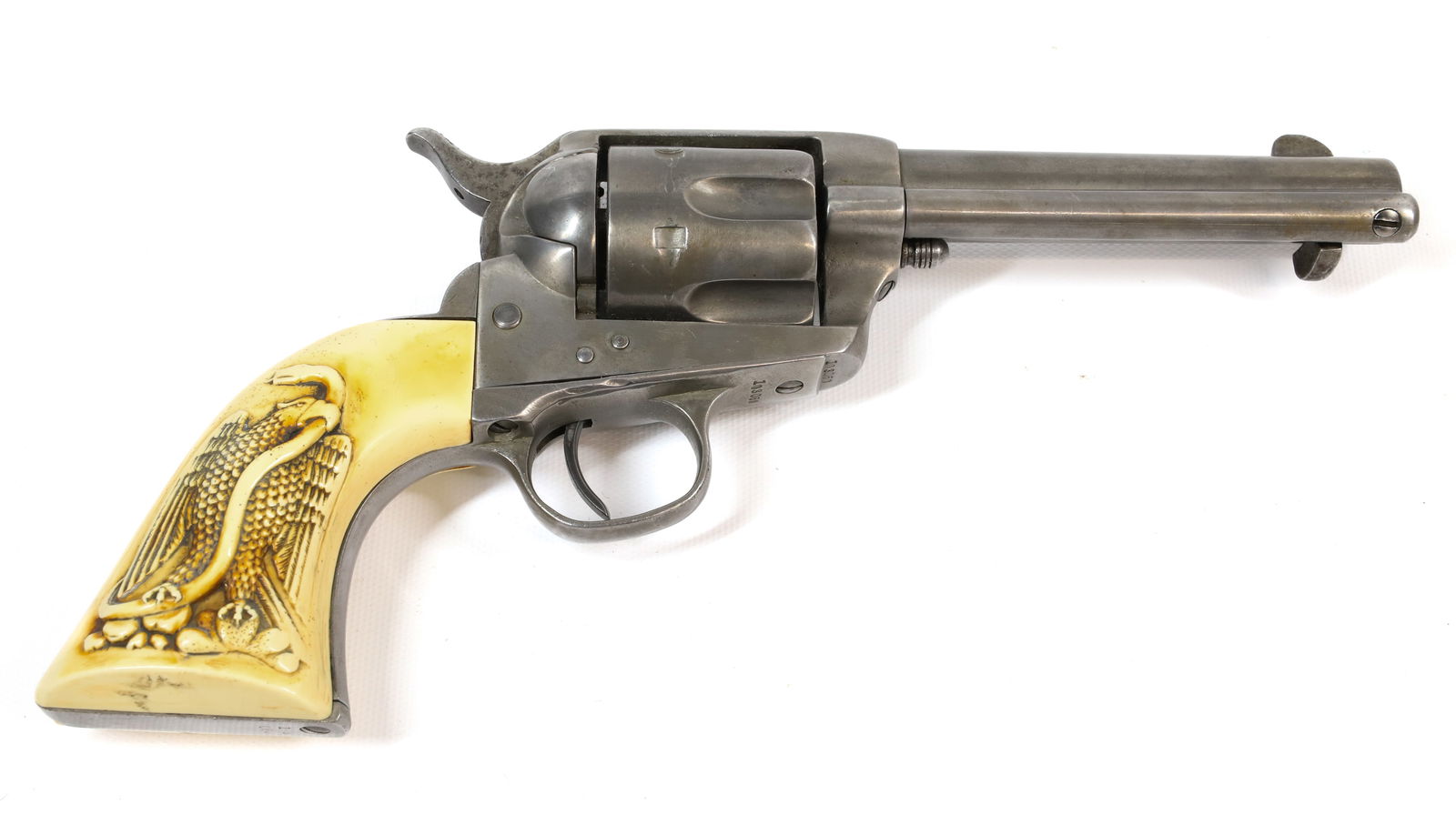 COLT SINGLE ACTION ARMY: 44 CF, SERIAL# 103060, ALL NUMBERS MATCHING - HAS EAGLE BONE GRIPS, 5" BARREL - MFG 1884 ANTIQUE OR BLACK POWDER, NO REGISTRATION OR TRANSFER REQUIRED PLEASE READ CAREFULLY BEFORE BIDDING. ALL PAYMENT