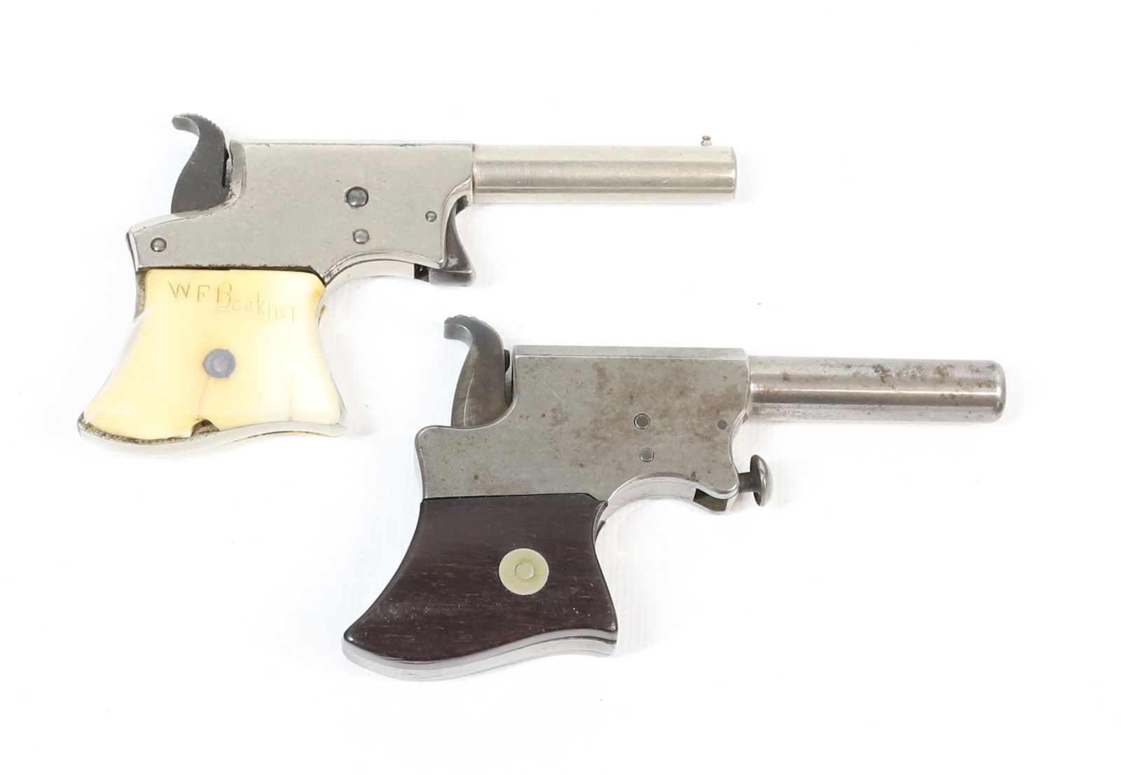 (2) REMINGTON VEST POCKET PISTOLS: 22 RF, NSN - 4" LONG ANTIQUE OR BLACK POWDER, NO REGISTRATION OR TRANSFER REQUIRED PLEASE READ CAREFULLY BEFORE BIDDING. ALL PAYMENTS MUST BE MADE BEFORE ITEMS CAN BE SHIPPED. BUYERS CAN PAY VIA