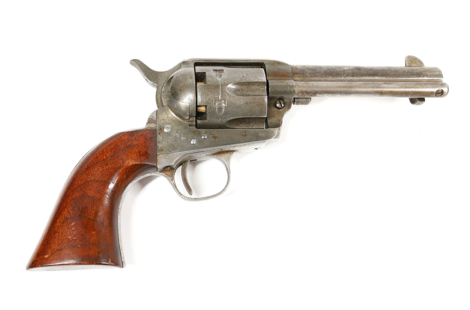 COLT TYPE SINGLE ACTION ARMY: 45 CAL, SERIAL# J24958, 4 3/4" BARREL - REVOLVER IS UNMARKED WITH INITIALS "BS" STAMPED ON SIDE ANTIQUE OR BLACK POWDER, NO REGISTRATION OR TRANSFER REQUIRED PLEASE READ CAREFULLY BEFORE BIDDING.