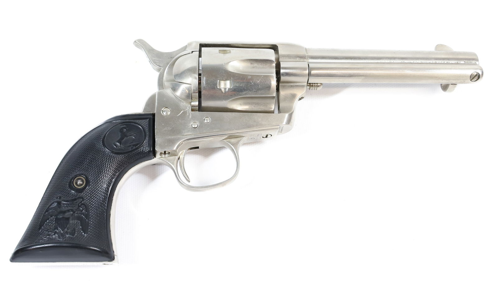 COLT DUMMY REPLICA REVOLVER: SAA REVOLVER - 5" BARREL, MARKED; 44 CAL -#112737 ANTIQUE OR BLACK POWDER, NO REGISTRATION OR TRANSFER REQUIRED PLEASE READ CAREFULLY BEFORE BIDDING. ALL PAYMENTS MUST BE MADE BEFORE ITEMS CAN BE