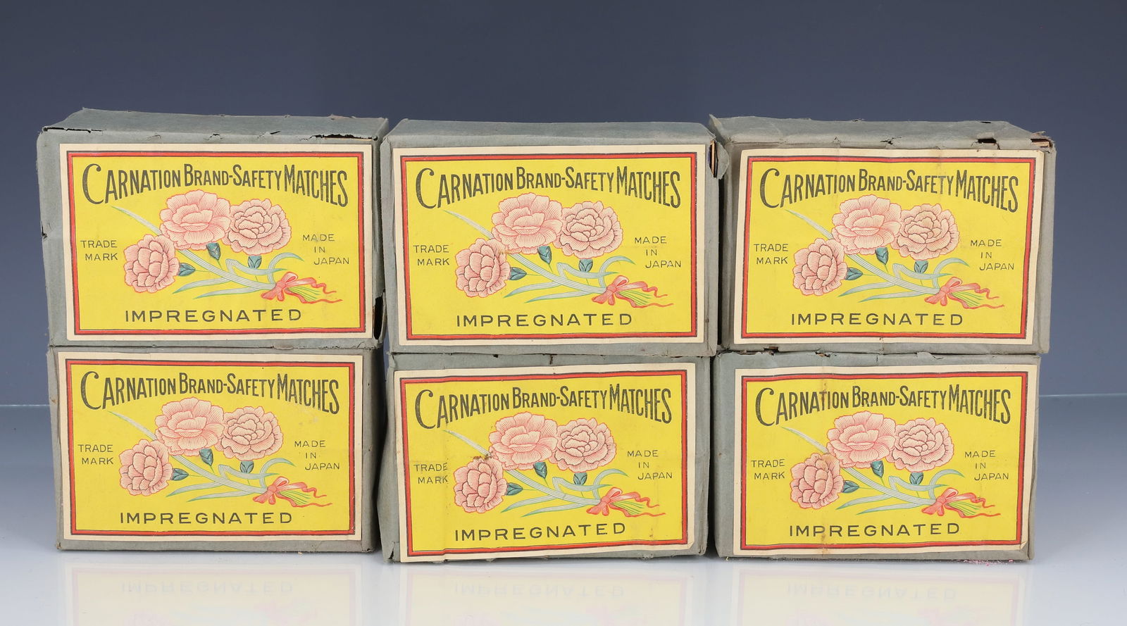 (6) NOS PACKS OF MATCHES: CARNATION BRAND-SAFETY MATCHES. MADE IN JAPAN. 4 1/2 X 3" X 2 1/4". PLEASE READ CAREFULLY - TEMS MUST BE PAID FOR THROUGH LIVE AUCTIONEERS OR WITH CASH OR CHECK IN PERSON - Terms for Purchasing and Sh