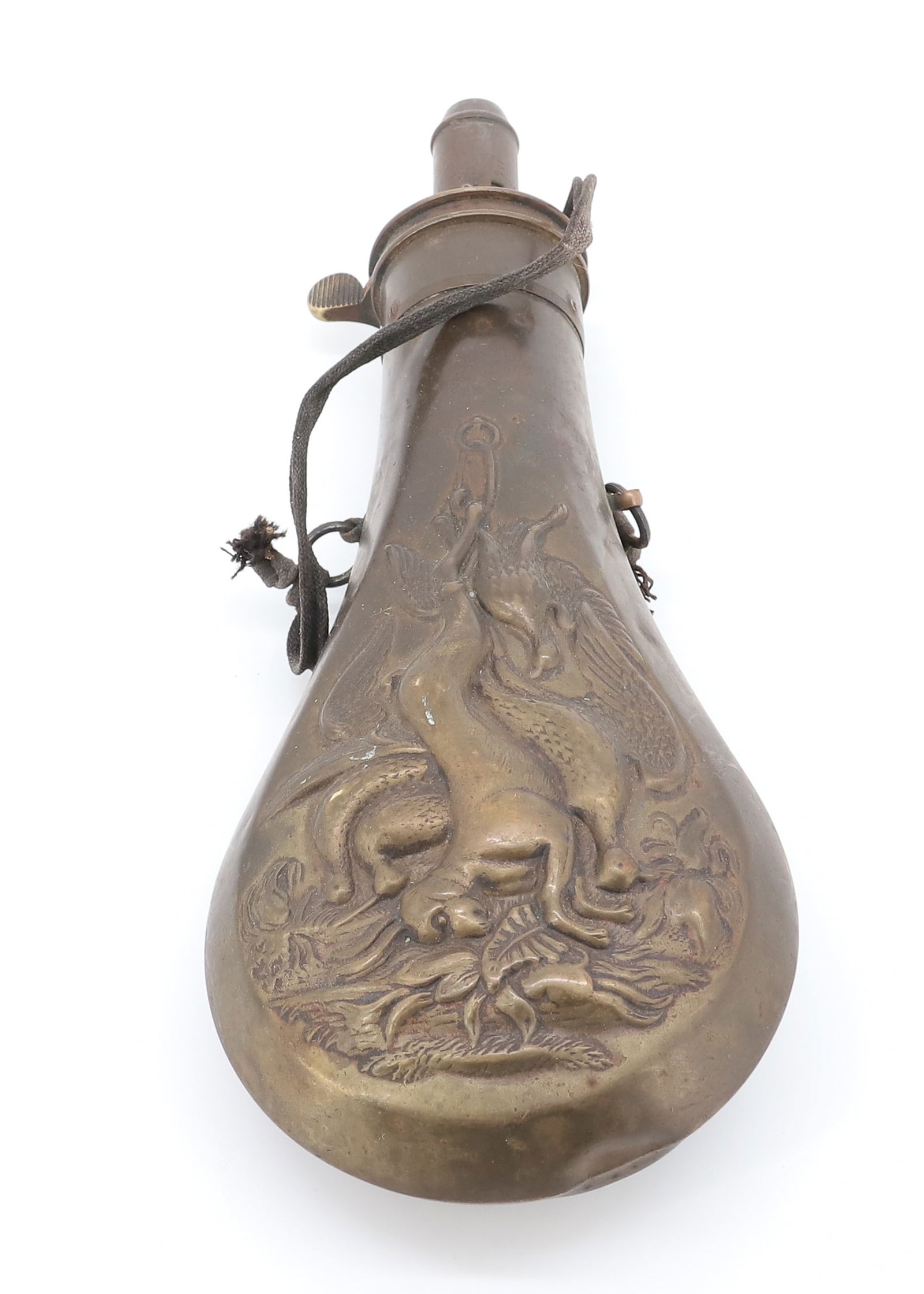 ANTIQUE POWDER FLASK, HANGING GAME (1 of 5)