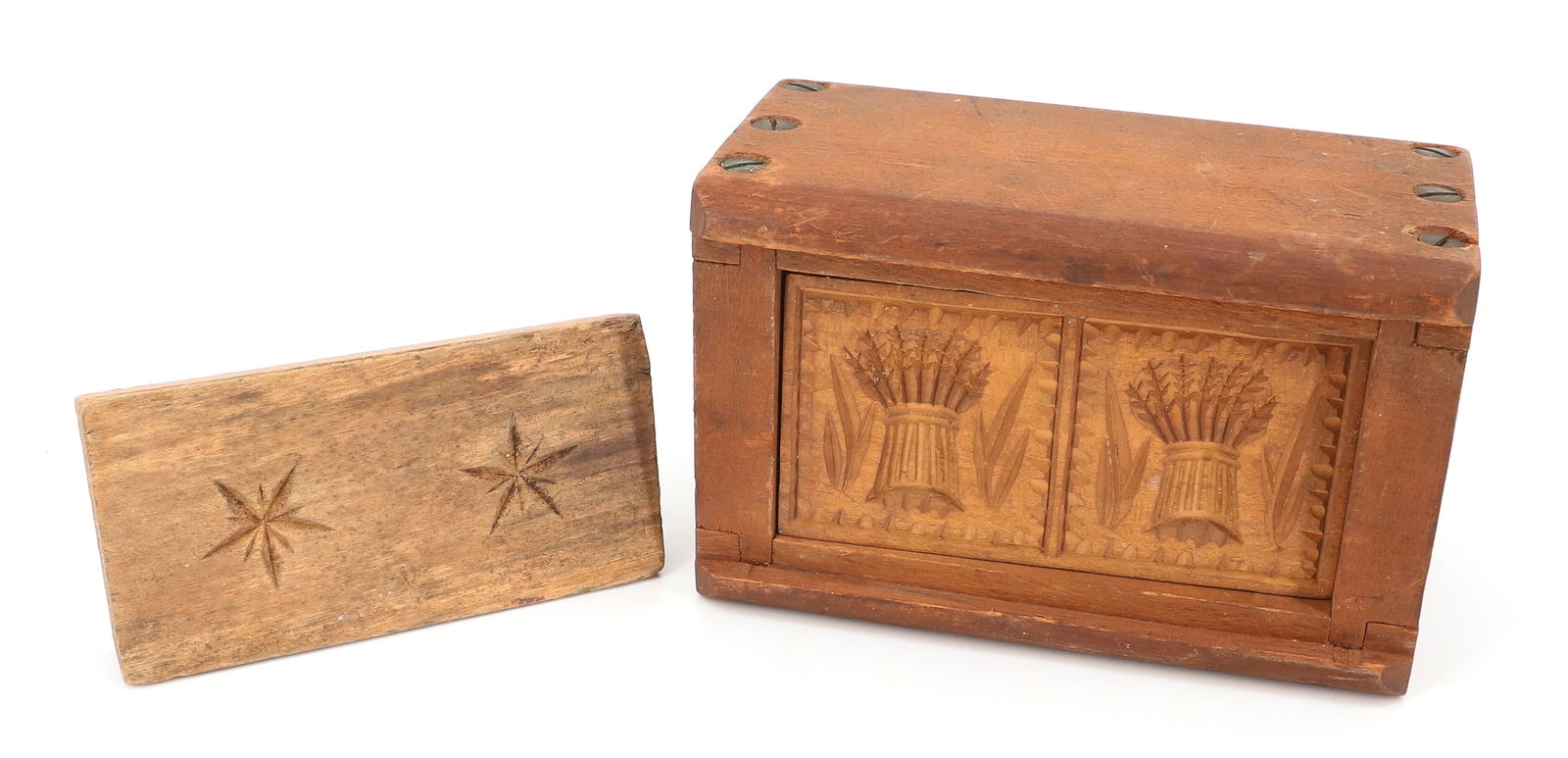 TWO-PIECE WOODEN BUTTER MOLD, STAMP (1 of 3)