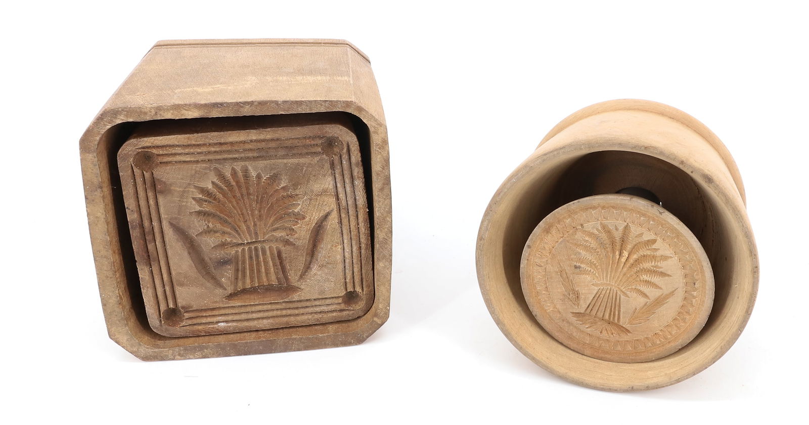 (2) WOODEN BUTTER MOLDS, STAMPS (1 of 3)