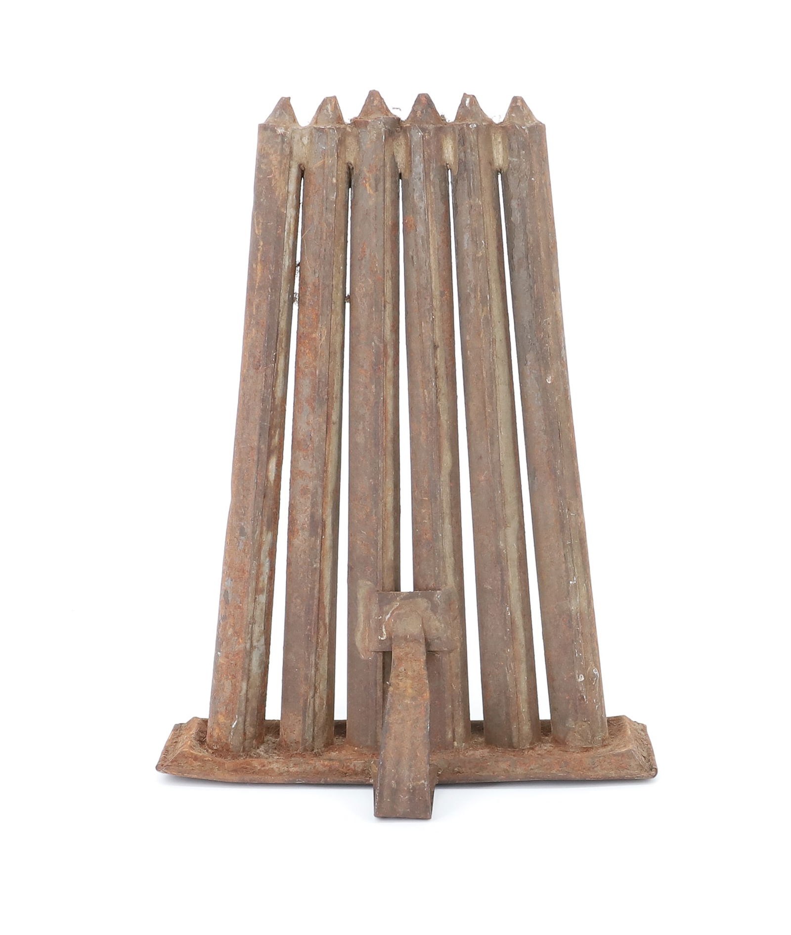 SIX-HOLE TIN CANDLE MOLD: TAPERED IN AT BOTTOM. STRAP HANDLE. 7 3/4" X 10". PLEASE READ CAREFULLY - TEMS MUST BE PAID FOR THROUGH LIVE AUCTIONEERS OR WITH CASH OR CHECK IN PERSON - Terms for Purchasing and Shipping of