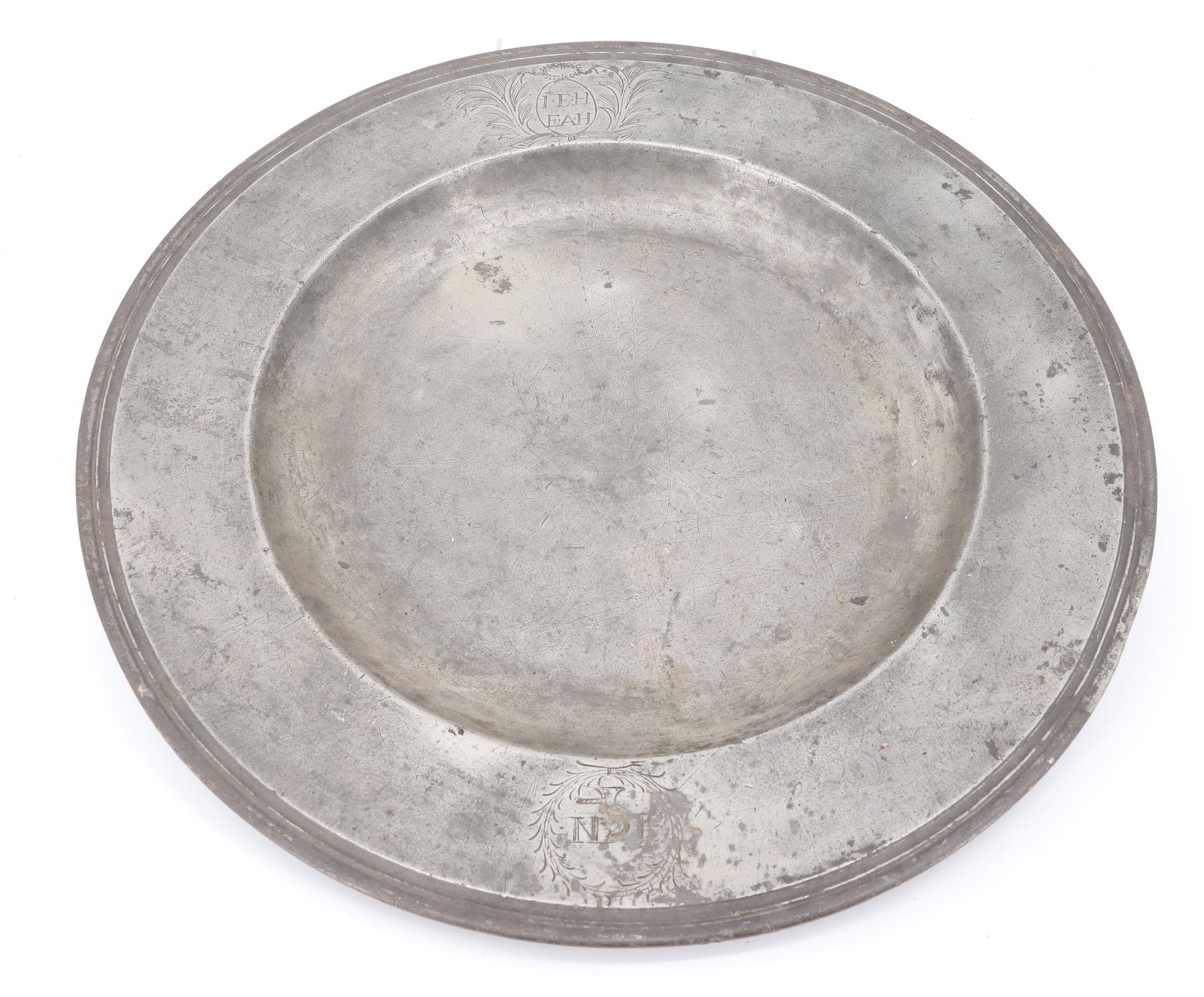 LARGE PEWTER CHARGER WITH ENGRAVING (1 of 5)