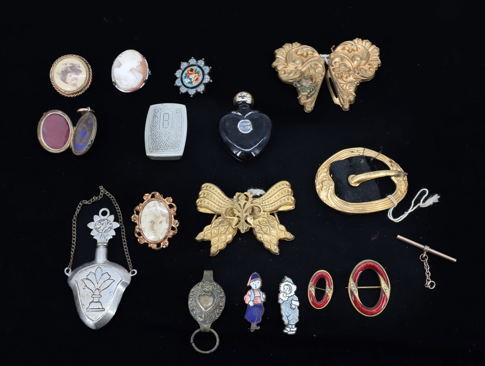 LOT OF BUCKLES, MICRO MOSAIC PIN, PERFUME BOTTLES (1 of 6)