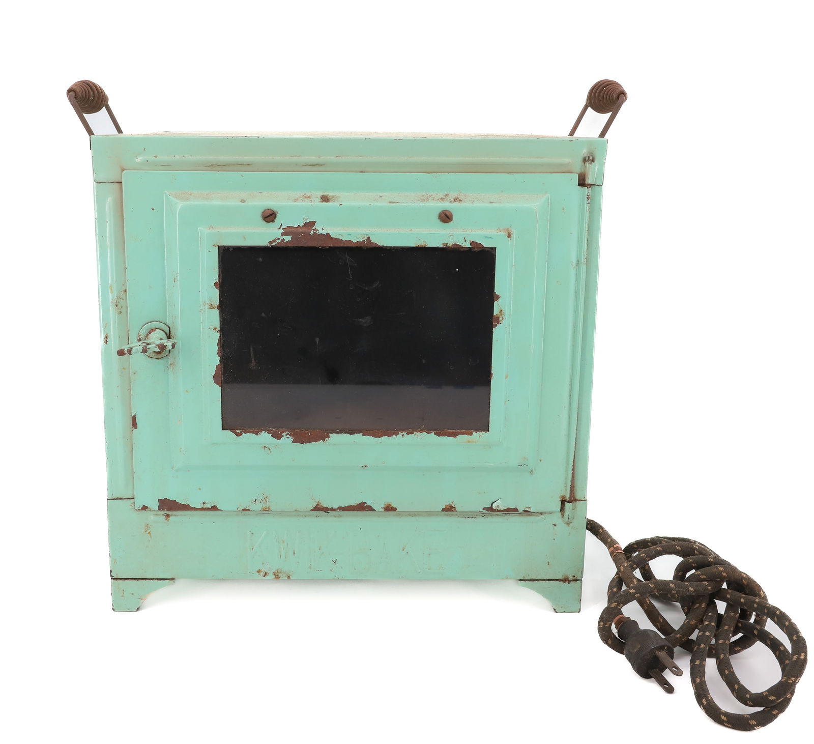 GRISWOLD PAINTED "KWIK-BAKE" OVEN: ELECTRIC OVEN IN ORIGINAL GREEN 12" X 12" X 10 1/4". PLEASE READ CAREFULLY - TEMS MUST BE PAID FOR THROUGH LIVE AUCTIONEERS OR WITH CASH OR CHECK IN PERSON - Terms for Purchasing and Shipping of
