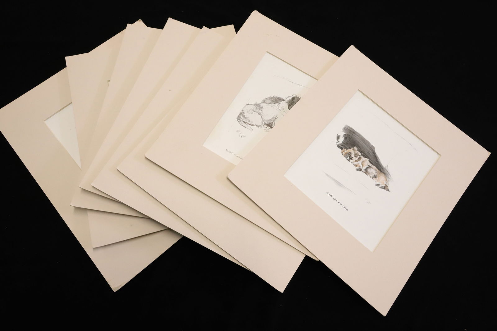 LOT OF CECIL ALDIN DOG ILLUSTRATIONS: (8) PRINTED ILLUSTRATIONS. TITLED / SIGNED. MATTED AND UNFRAMED. SIGHT VIEW 8 1/4" X 6 7/8". TOTAL SIZE 13" X 11 3/4". ONE IS 9 1/4" X 7" SIGHT VIEW. PLEASE READ CAREFULLY - TEMS MUST BE