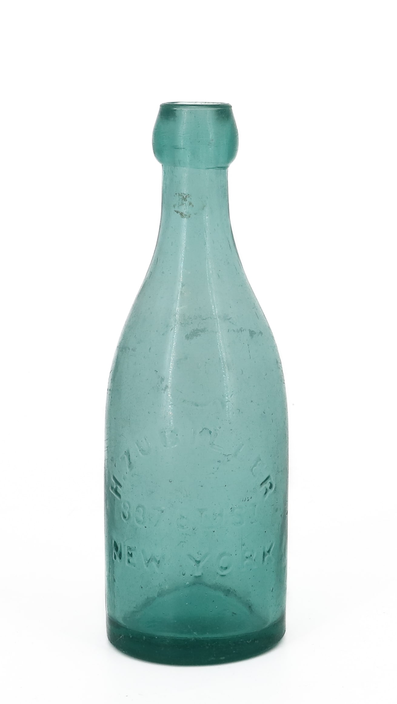 H. ZUBILLER, NEW YORK SODA BOTTLE: LIGHT GREEN BOTTLE. "337 TH ST." (7 1/2" H) PLEASE READ CAREFULLY - TEMS MUST BE PAID FOR THROUGH LIVE AUCTIONEERS OR WITH CASH OR CHECK IN PERSON - Terms for Purchasing and Shipping of Auction