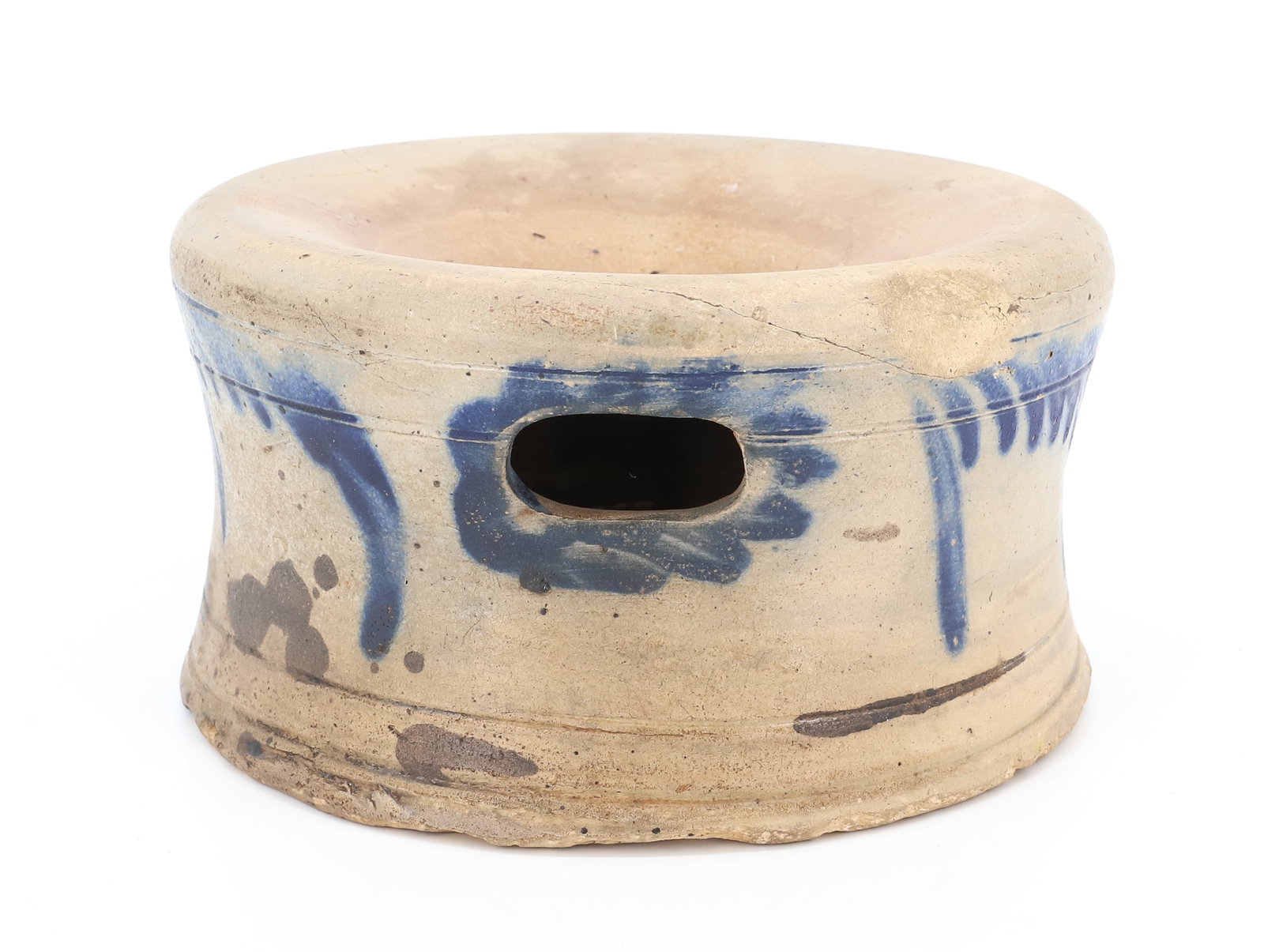 BLUE DECORATED STONEWARE SPITTOON, CUSPIDOR (1 of 8)