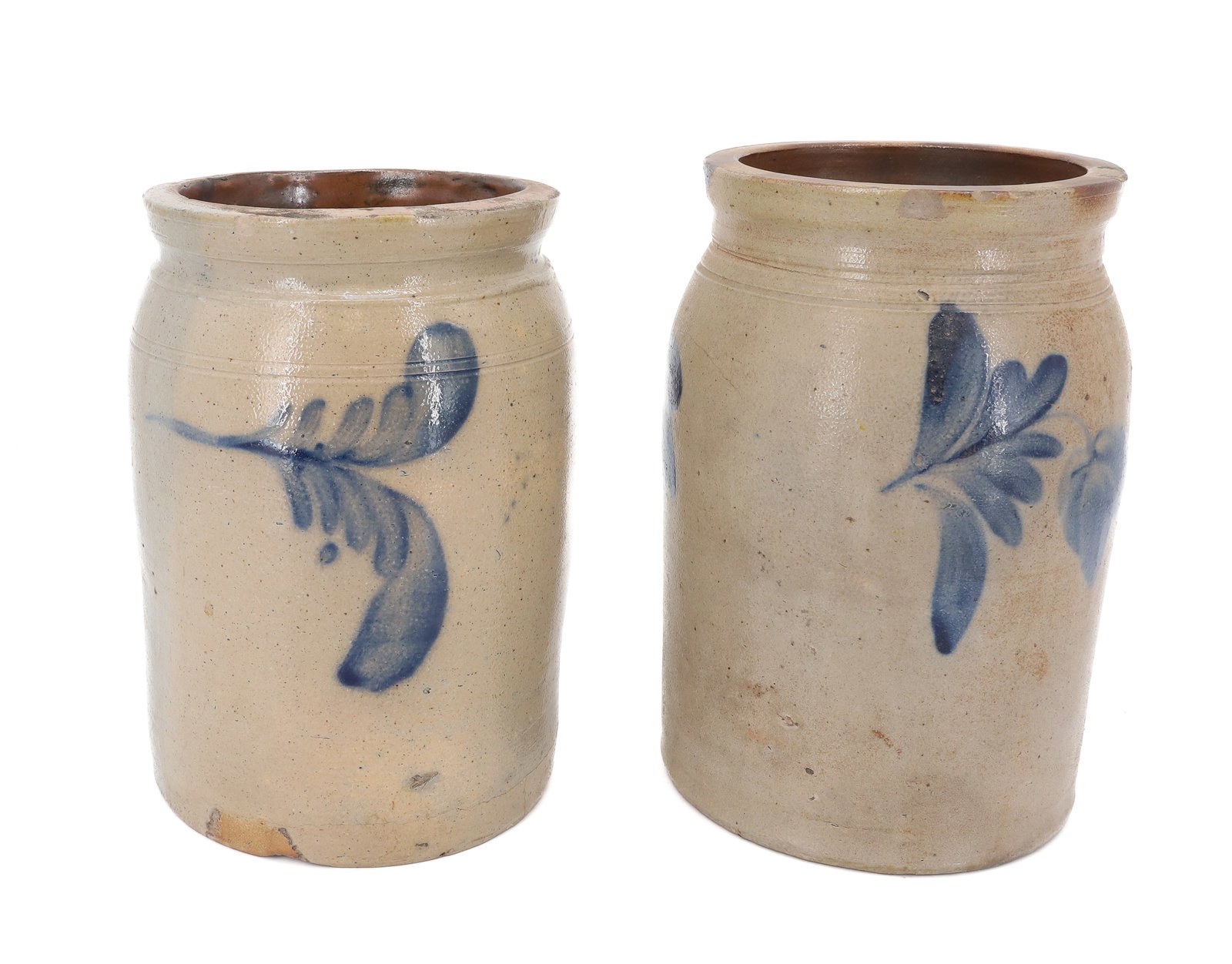 (2) BLUE DECORATED STONEWARE JARS (1 of 12)