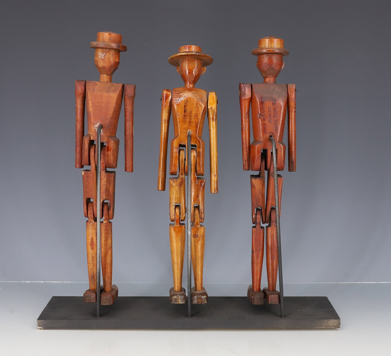(3) WOODEN ARTICULATED MEN W/ HATS - 3