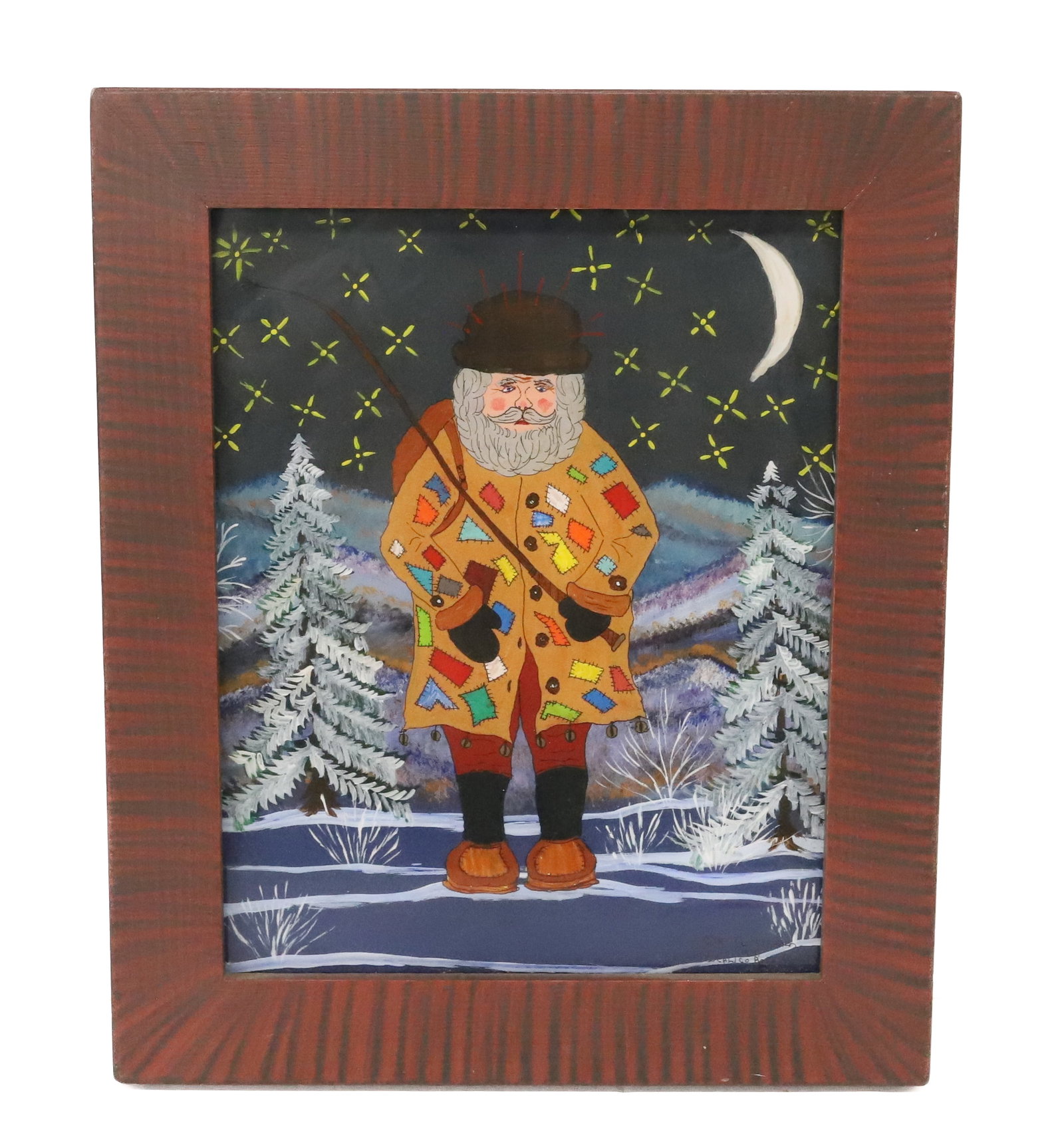 DAVE GOTTSHALL REVERSE PAINTING ON GLASS: BELSNICKLE SGND/DATED LOWER RIGHT '99. IN FOLK ART FRAME. 12" X 10". PLEASE READ CAREFULLY - ITEMS MUST BE PAID FOR THROUGH LIVE AUCTIONEERS OR WITH CASH OR CHECK IN PERSON - Terms for