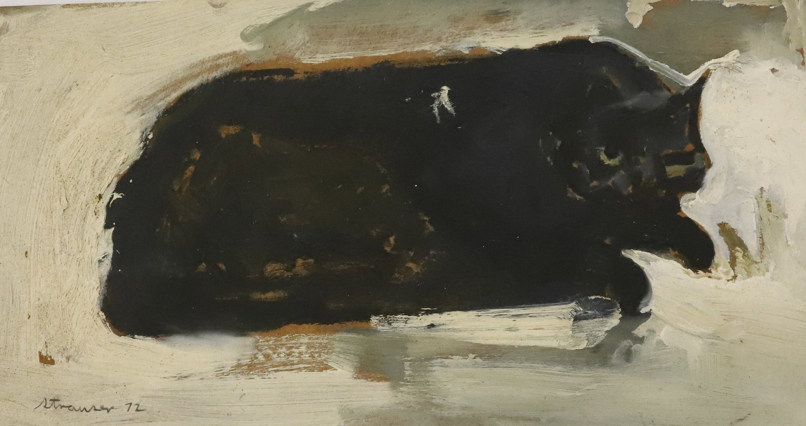 STERLING STRAUSER, O/B: JASPER THE CAT. SGND/DATED LOWER LEFT '72. UNFRAMED. 12" X 22". FROM THE PRIVATE COLLECTION OF KATHRYN ZERVOS (GRAND DAUGHTER OF STERLING STRAUSER) PLEASE READ CAREFULLY - ITEMS MUST BE PAID FOR