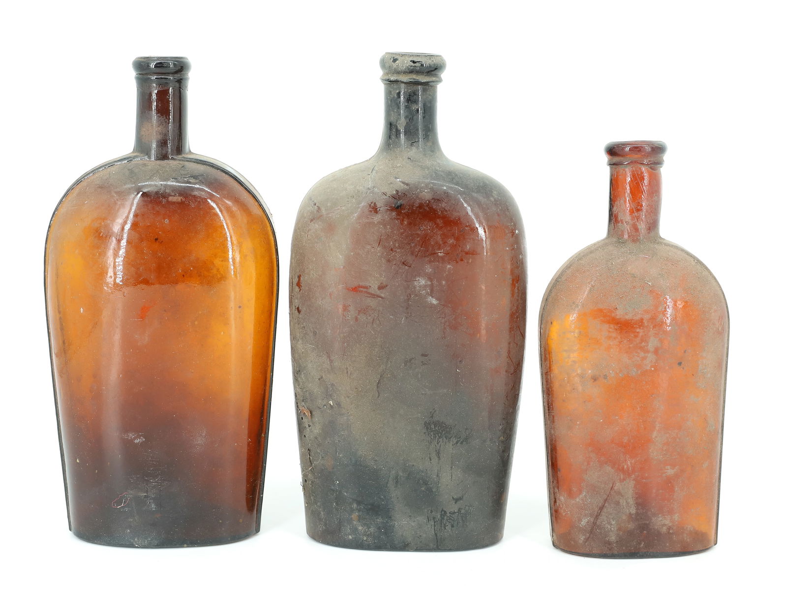 LOT OF (3) AMBER FLASKS, BOTTLES (1 of 6)