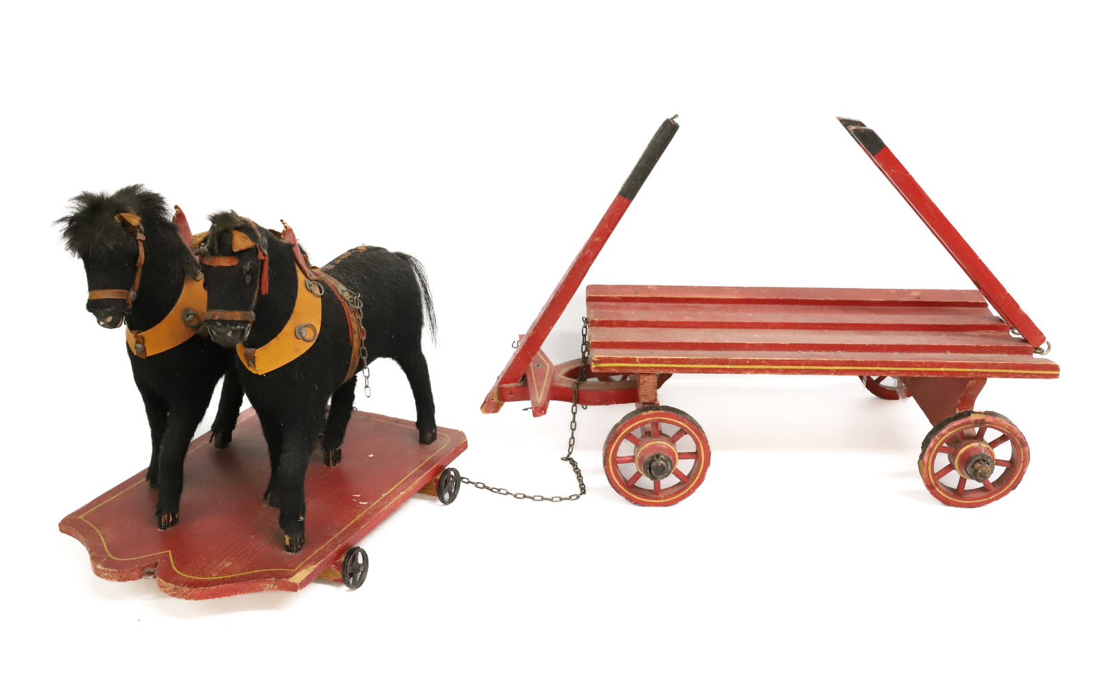 ANTIQUE PULL-TOY HORSES AND WAGON (1 of 7)