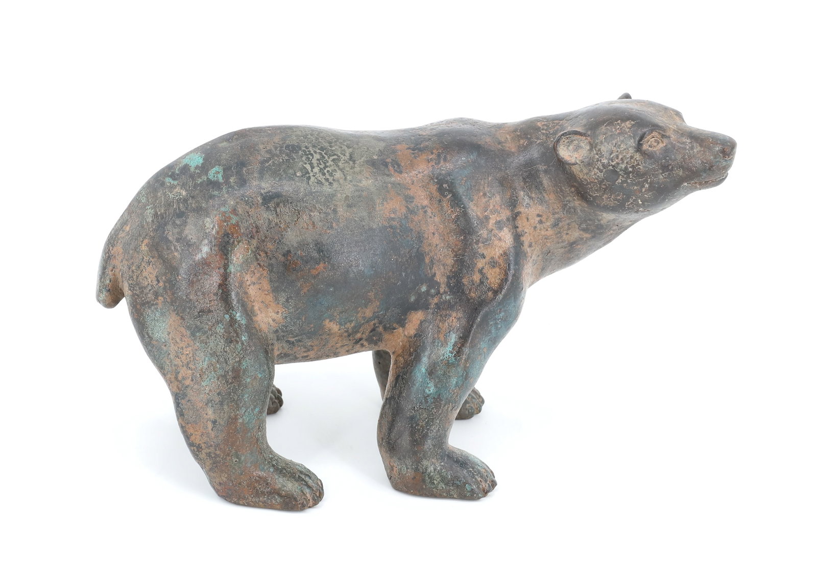 BRONZE POLAR BEAR: STANDING BEAR WITH HEAD TURNED TO SIDE. UNMARKED. 5 1/4" X 8". PLEASE READ CAREFULLY - ITEMS MUST BE PAID FOR THROUGH LIVE AUCTIONEERS OR WITH CASH OR CHECK IN PERSON - Terms for Purchasing and