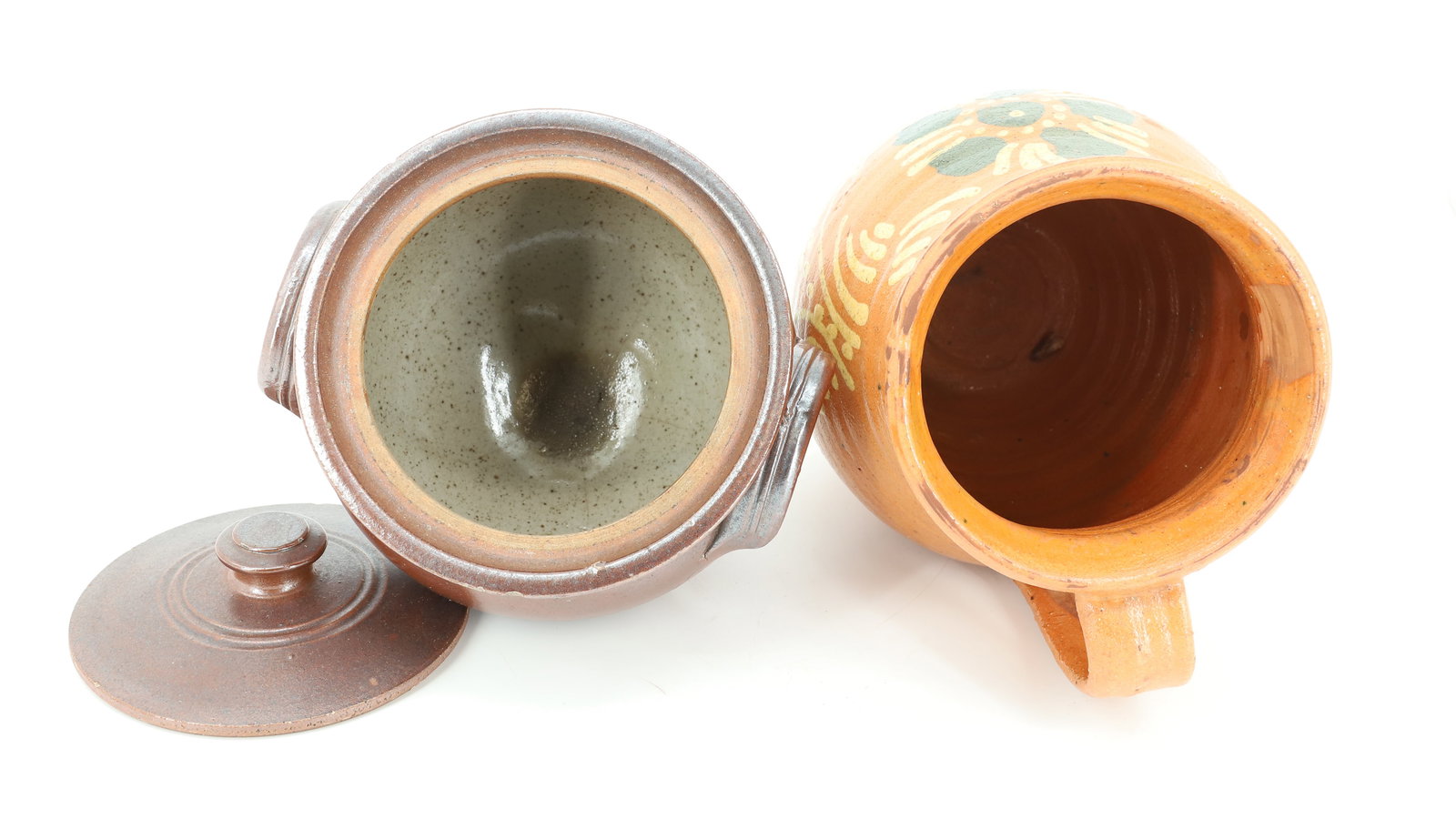 POTTERY PITCHER AND COVERED BOWL - 6