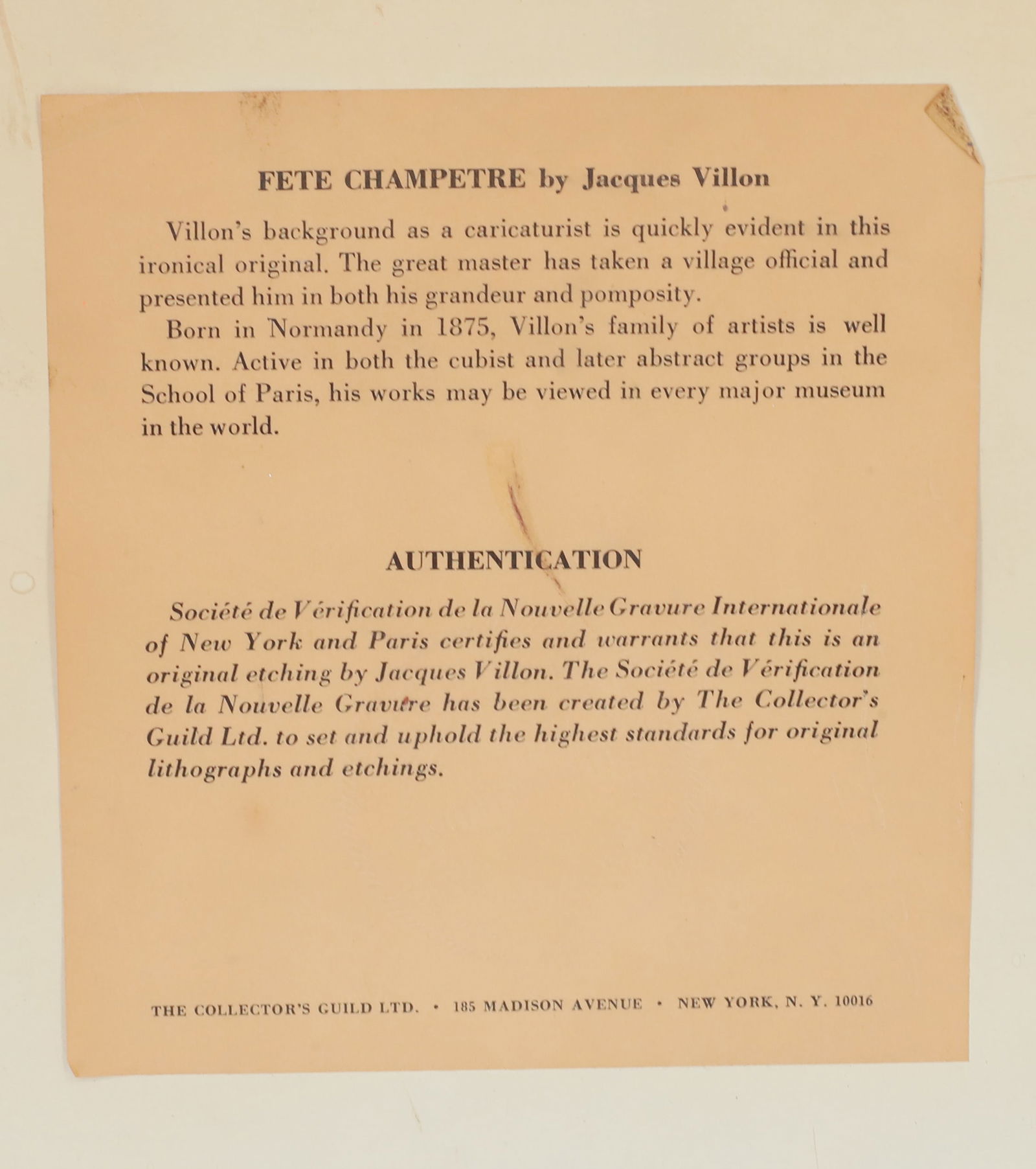 JACQUES VILLON, FRAMED ETCHING - 5