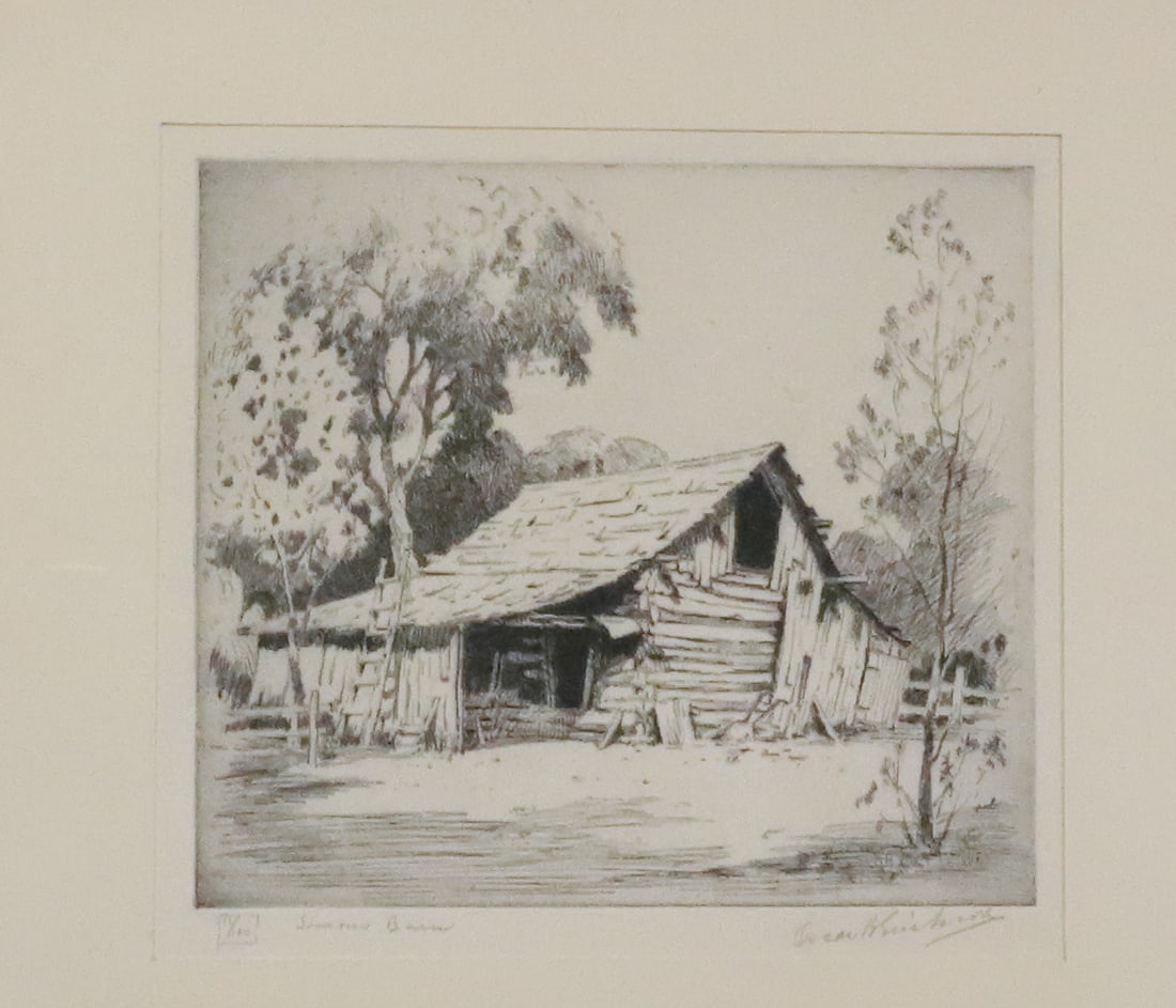 FRAMED ENGRAVING "SIMONS BARN" - 2