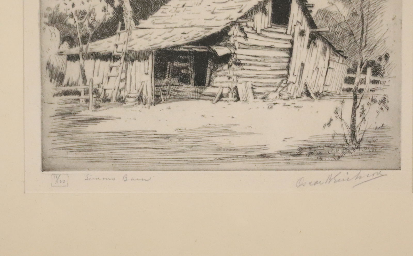 FRAMED ENGRAVING "SIMONS BARN" - 3