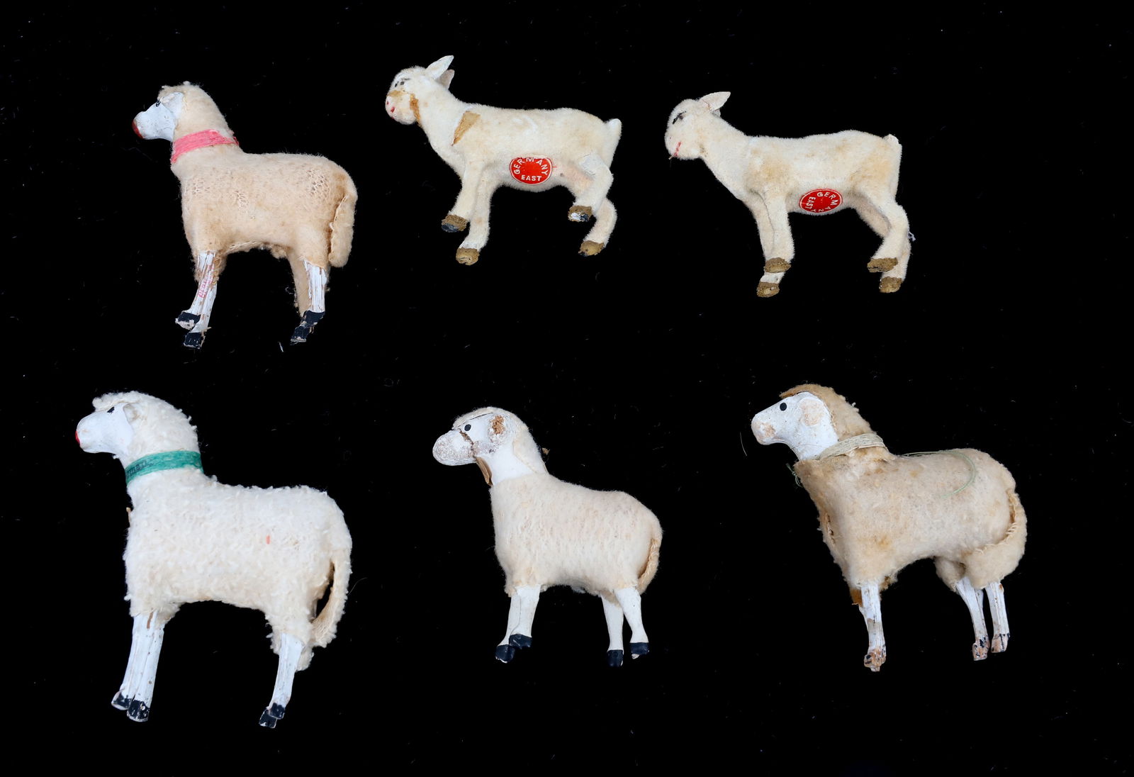LOT OF GERMAN WOOLY SHEEP: (6) SHEEP AND GOATS. GOATS LABELED "EAST GERMANY". 2 3/4" L. PLEASE READ CAREFULLY - ITEMS MUST BE PAID FOR THROUGH LIVE AUCTIONEERS OR WITH CASH OR CHECK IN PERSON - Terms for Purchasing and