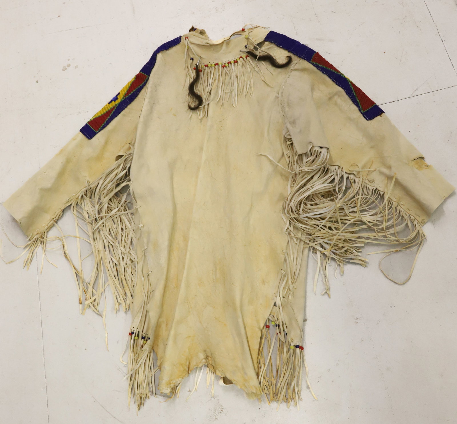 NATIVE AMERICAN BEADED BUCKSKIN WAR SHIRT - 5