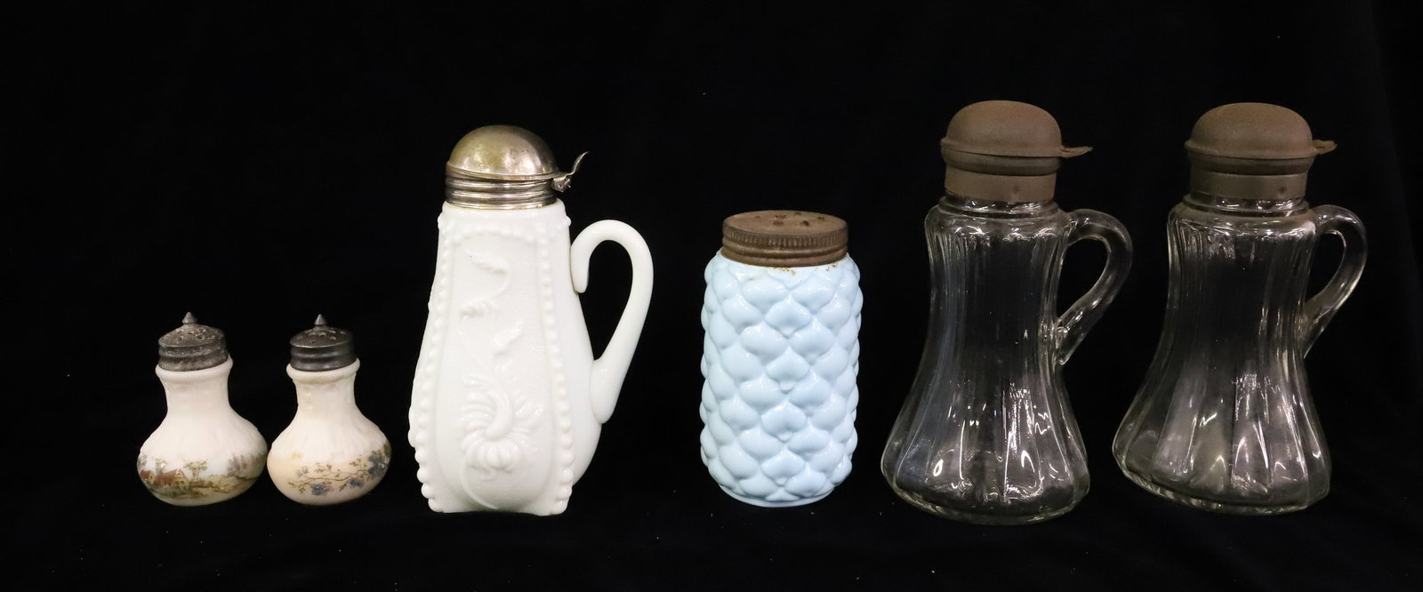 (6) PRESSED GLASS SYRUPS/SHAKERS (1 of 6)